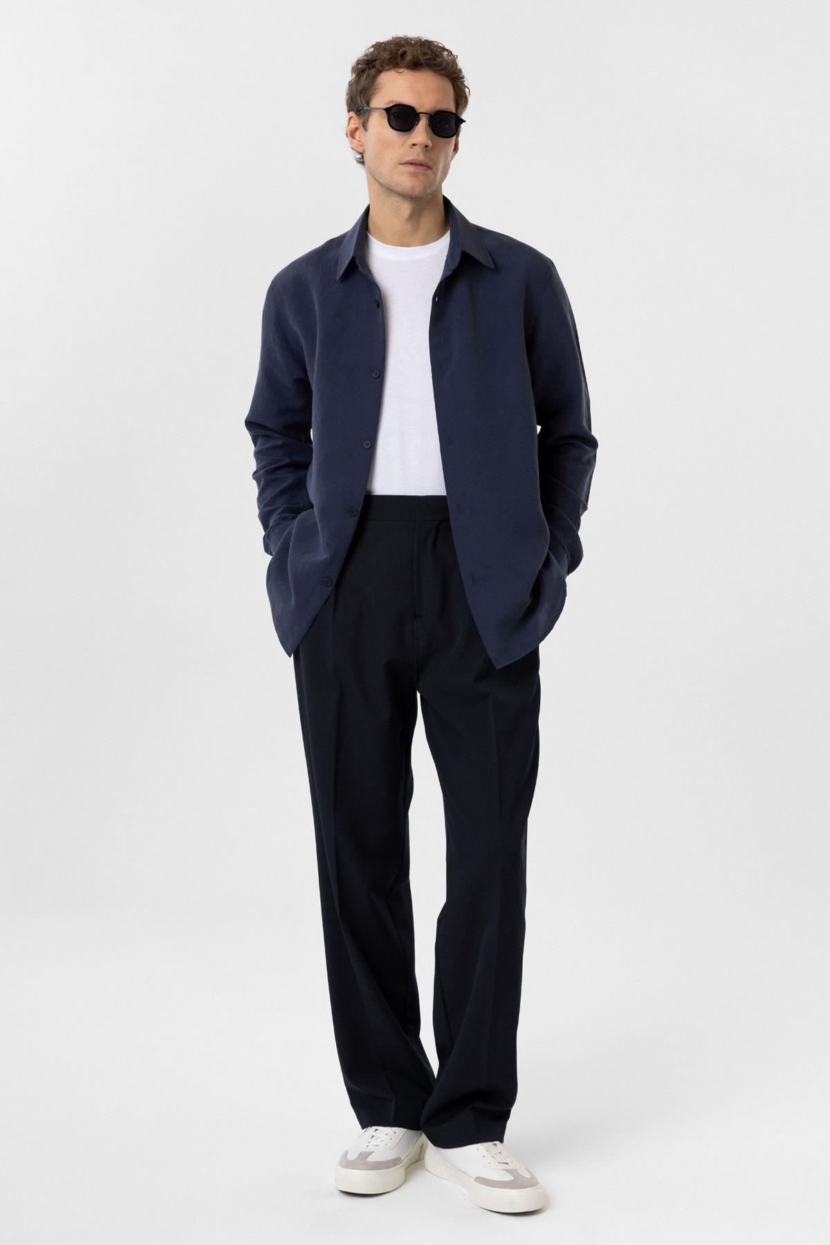 Antioch Lacivert Relax Fit Modal Kumaş Erkek Gömlek