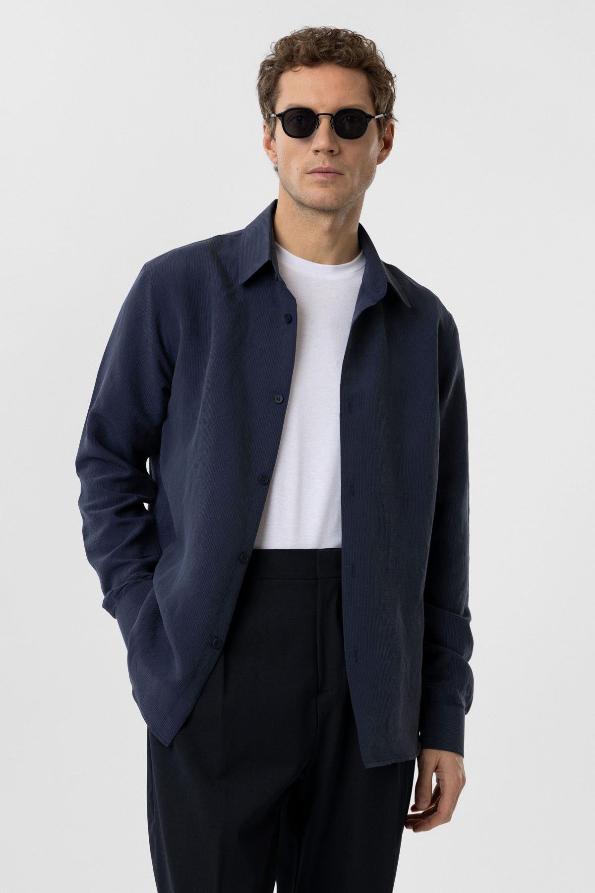 Antioch Lacivert Relax Fit Modal Kumaş Erkek Gömlek