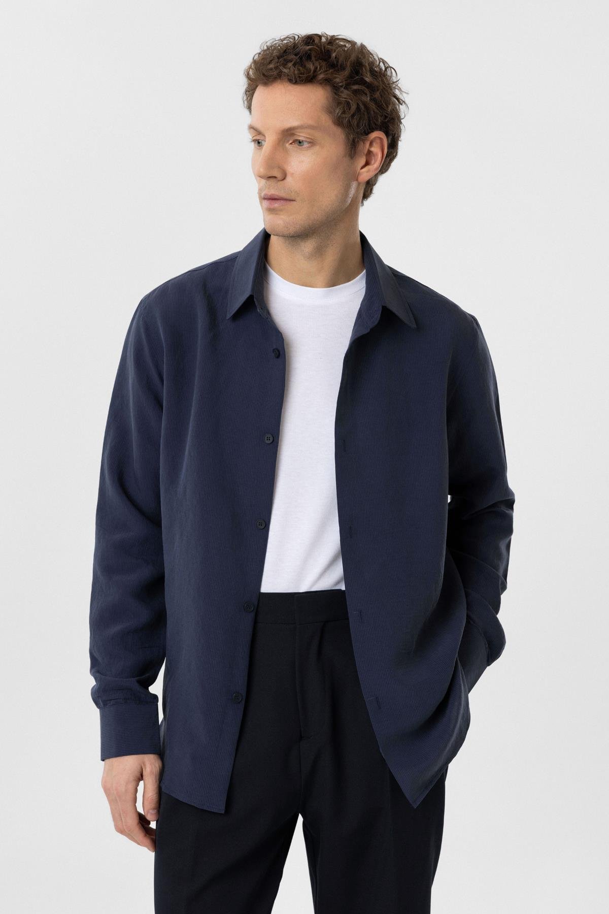 Antioch Lacivert Relax Fit Modal Kumaş Erkek Gömlek