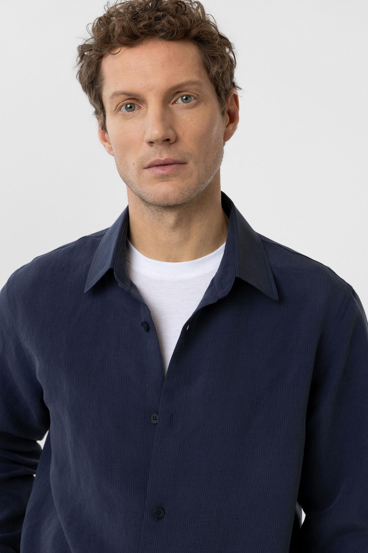 Antioch Lacivert Relax Fit Modal Kumaş Erkek Gömlek