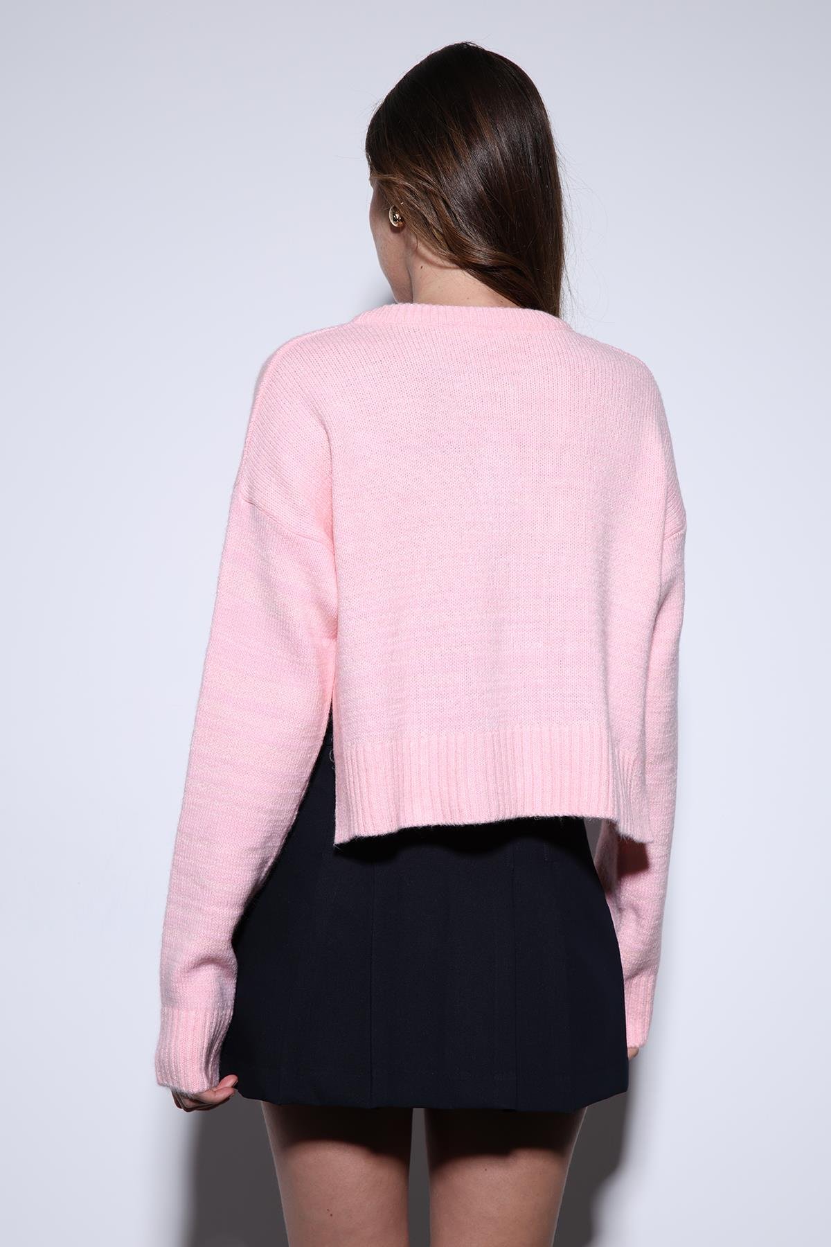 Antioch Pudra Yırtmaçlı Örgü Triko Kadın Kazak