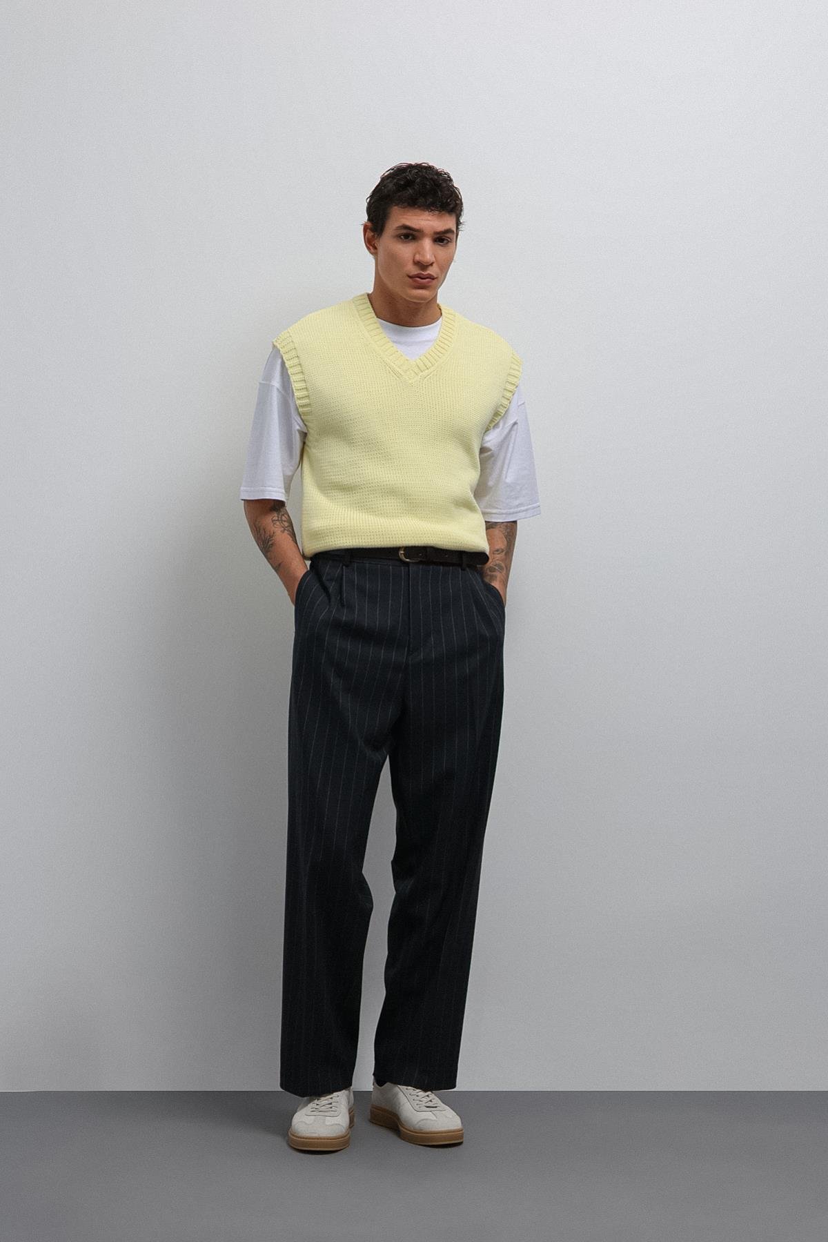 Antioch Sarı Örgü Erkek Triko Yelek