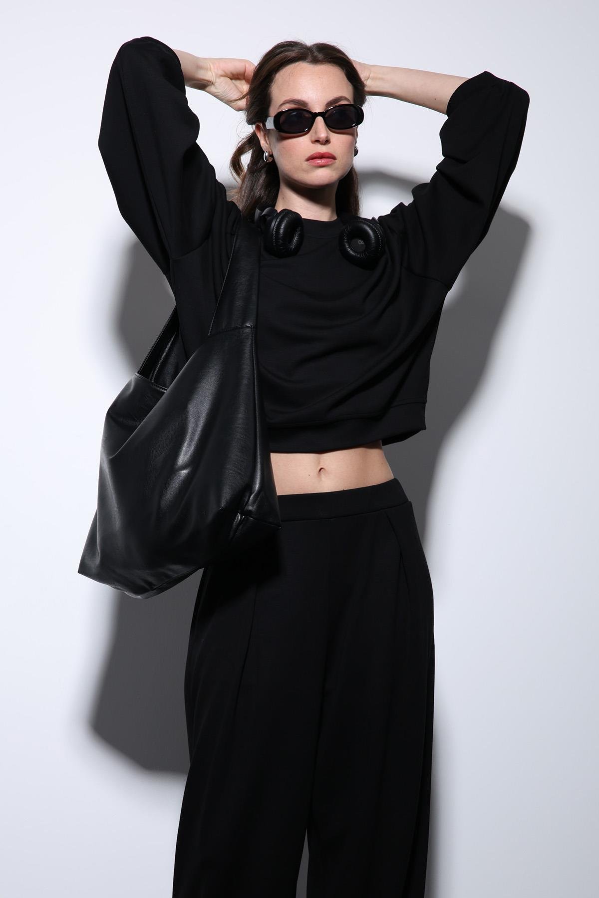 Antioch Siyah Geniş Paça Relaxed Kadın Takım