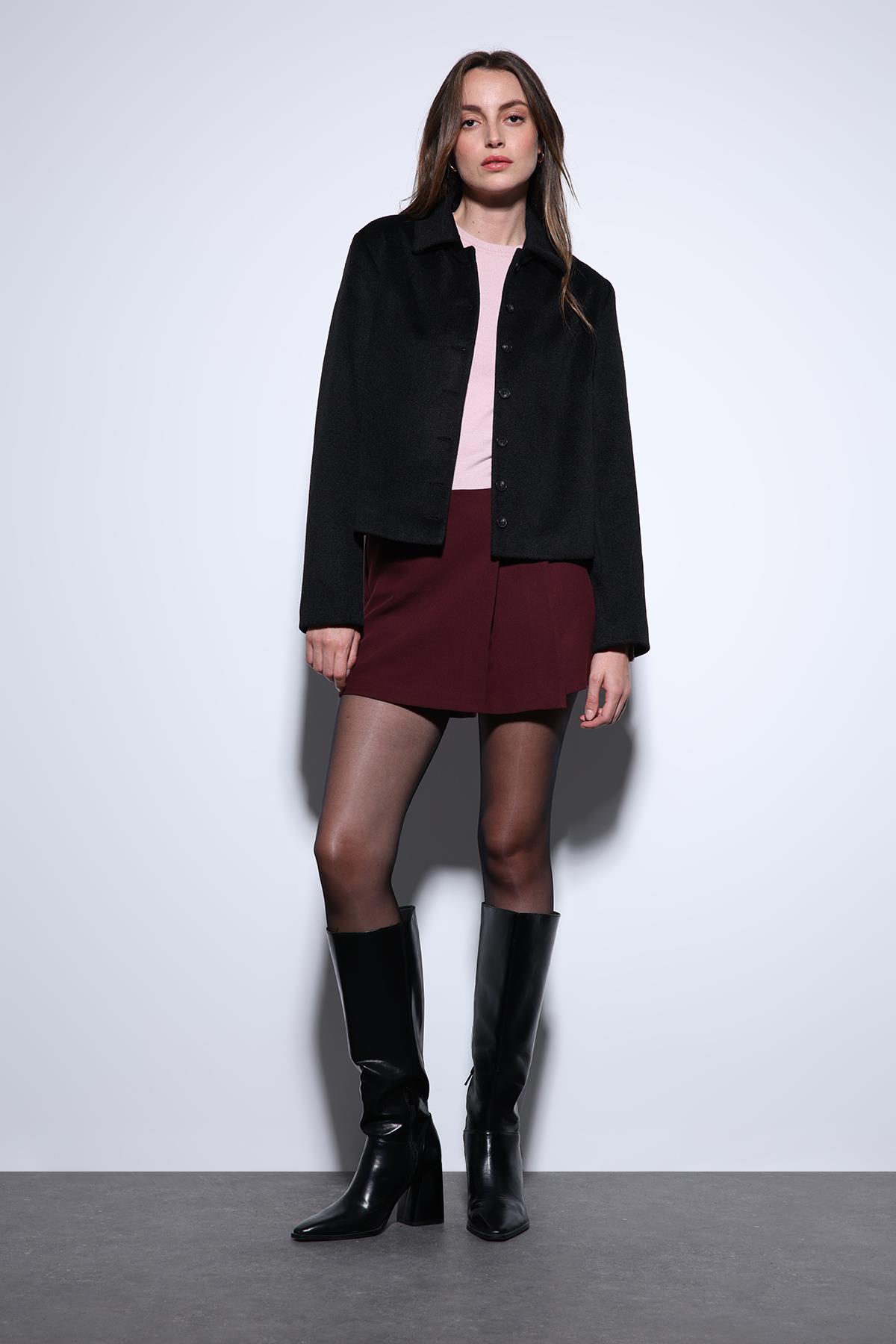 Antioch Siyah Gömlek Yaka Kısa Kaşe Ceket