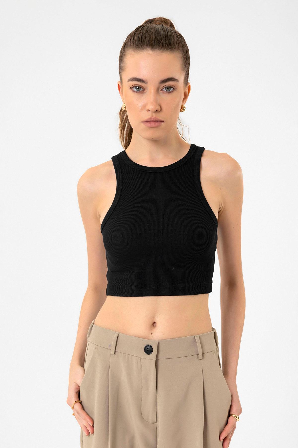 Antioch Siyah Kadın Fitilli Crop Atlet