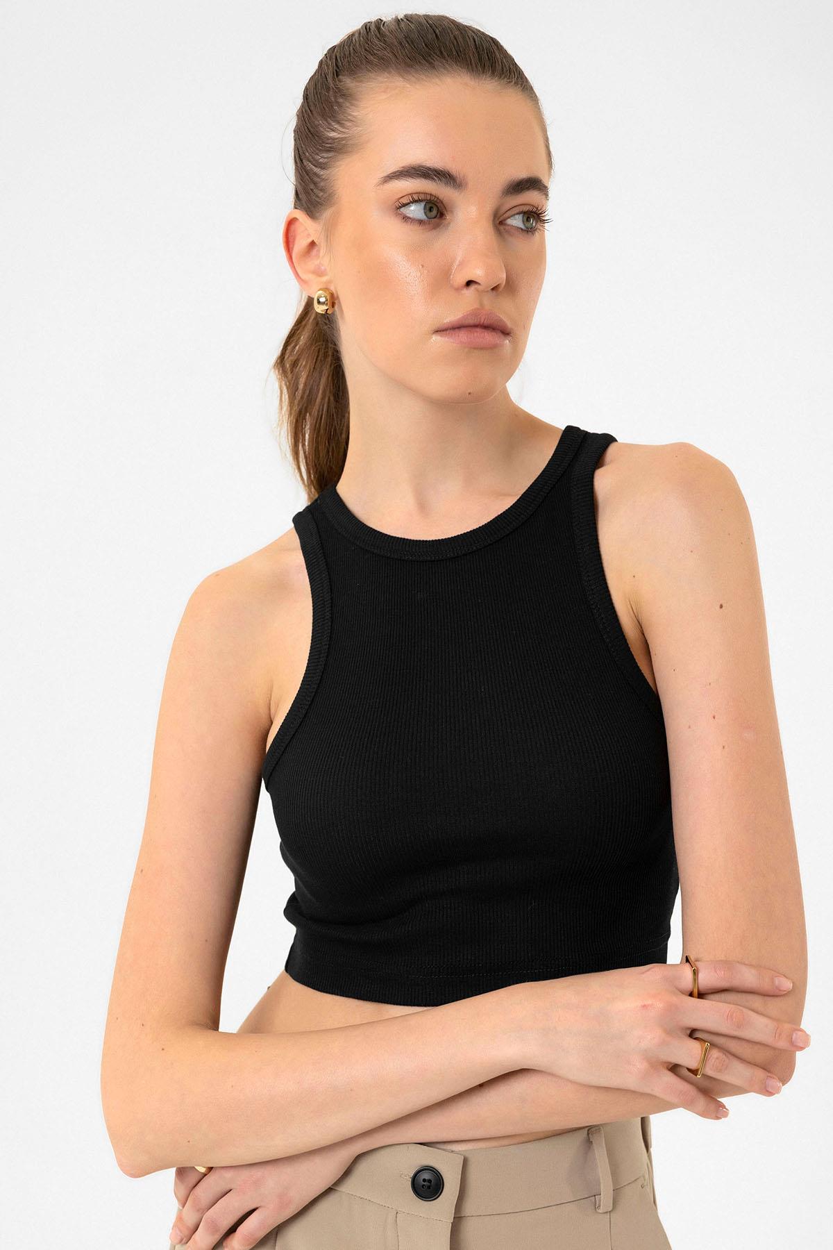 Antioch Siyah Kadın Fitilli Crop Atlet