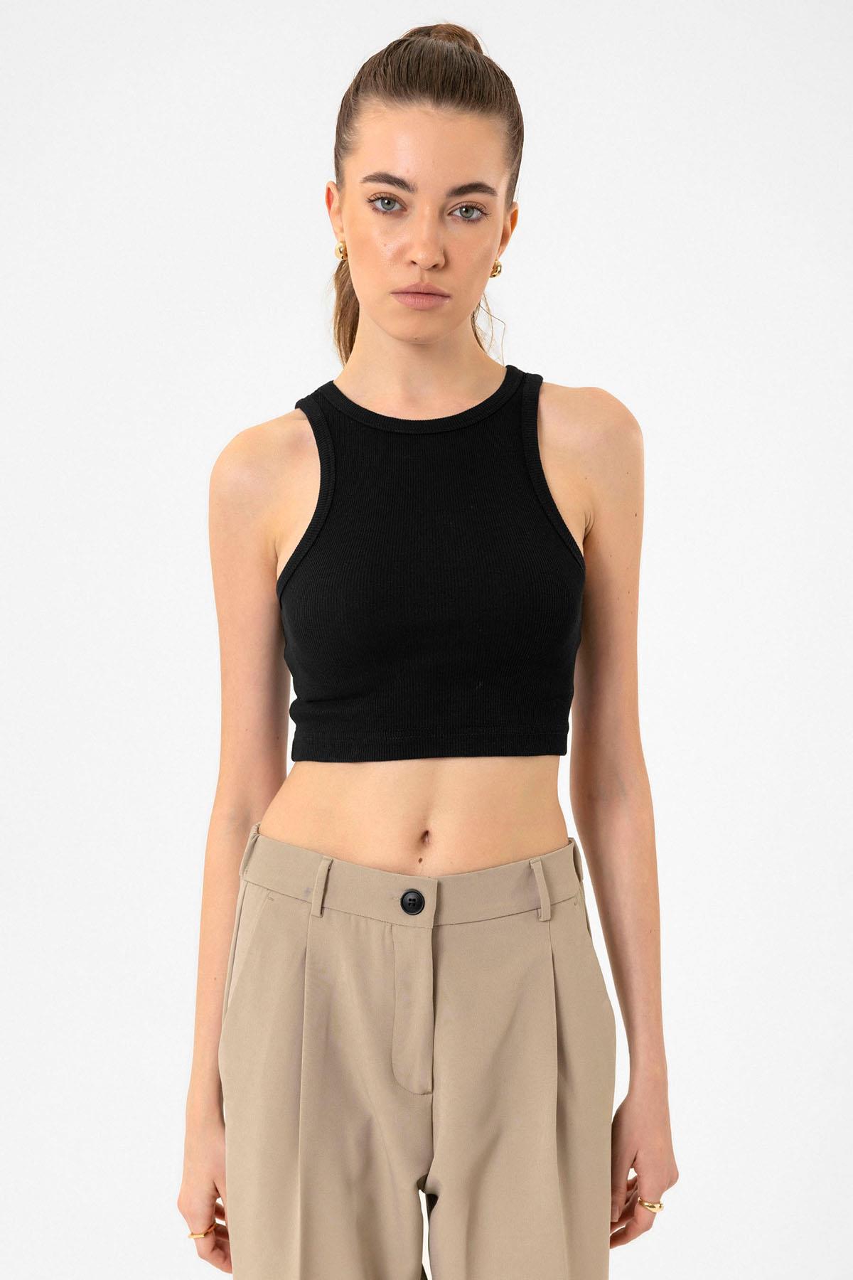 Antioch Siyah Kadın Fitilli Crop Atlet