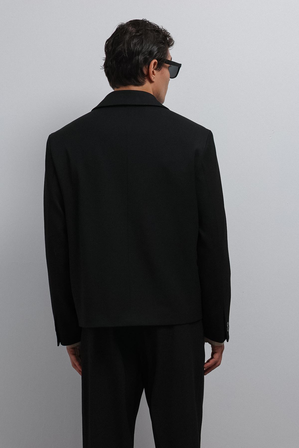 Antioch Siyah Kruvaze Relax Crop Fit Blazer Ceket