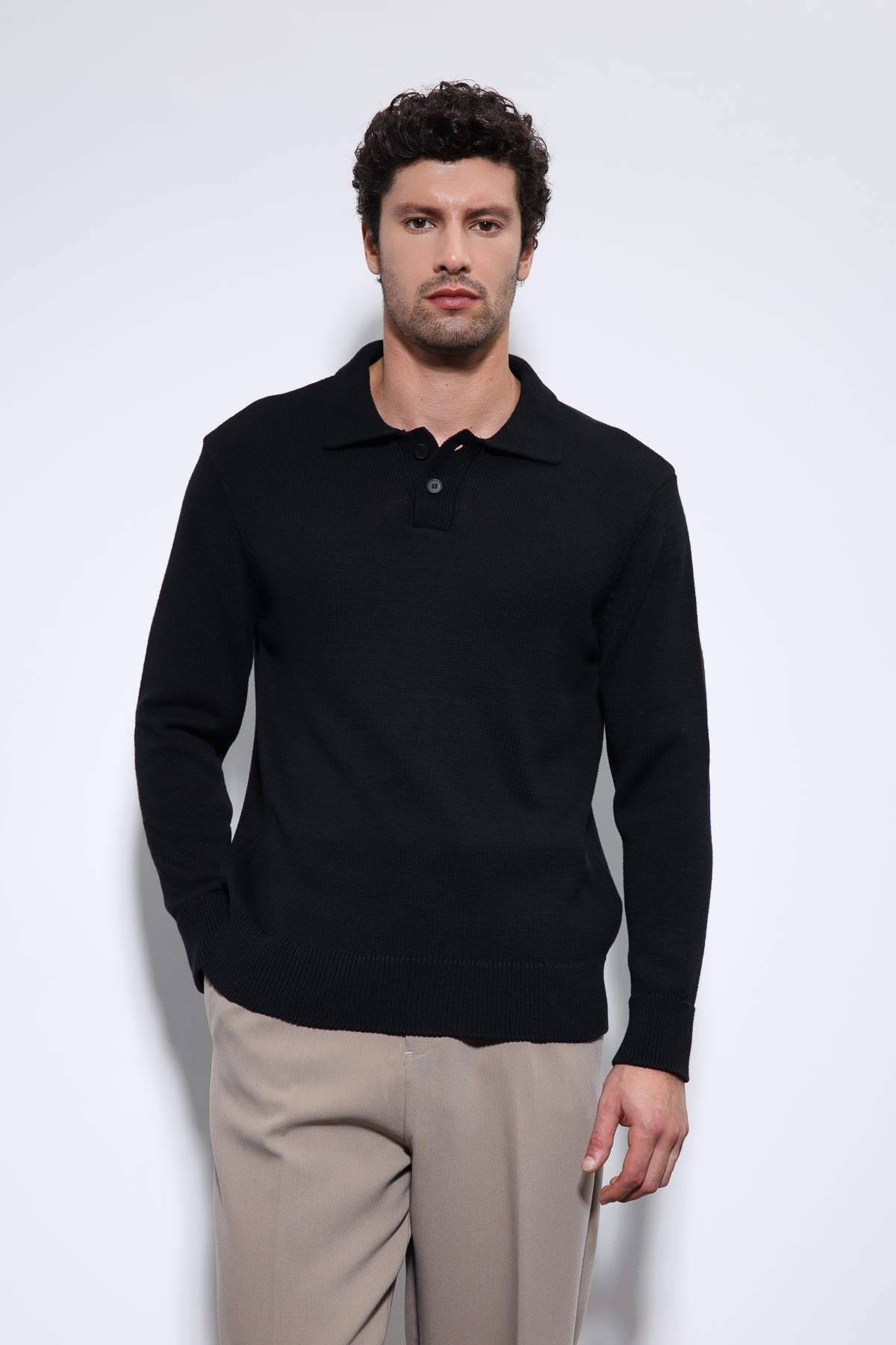 Antioch Siyah Polo Yaka Basic Erkek Kazak