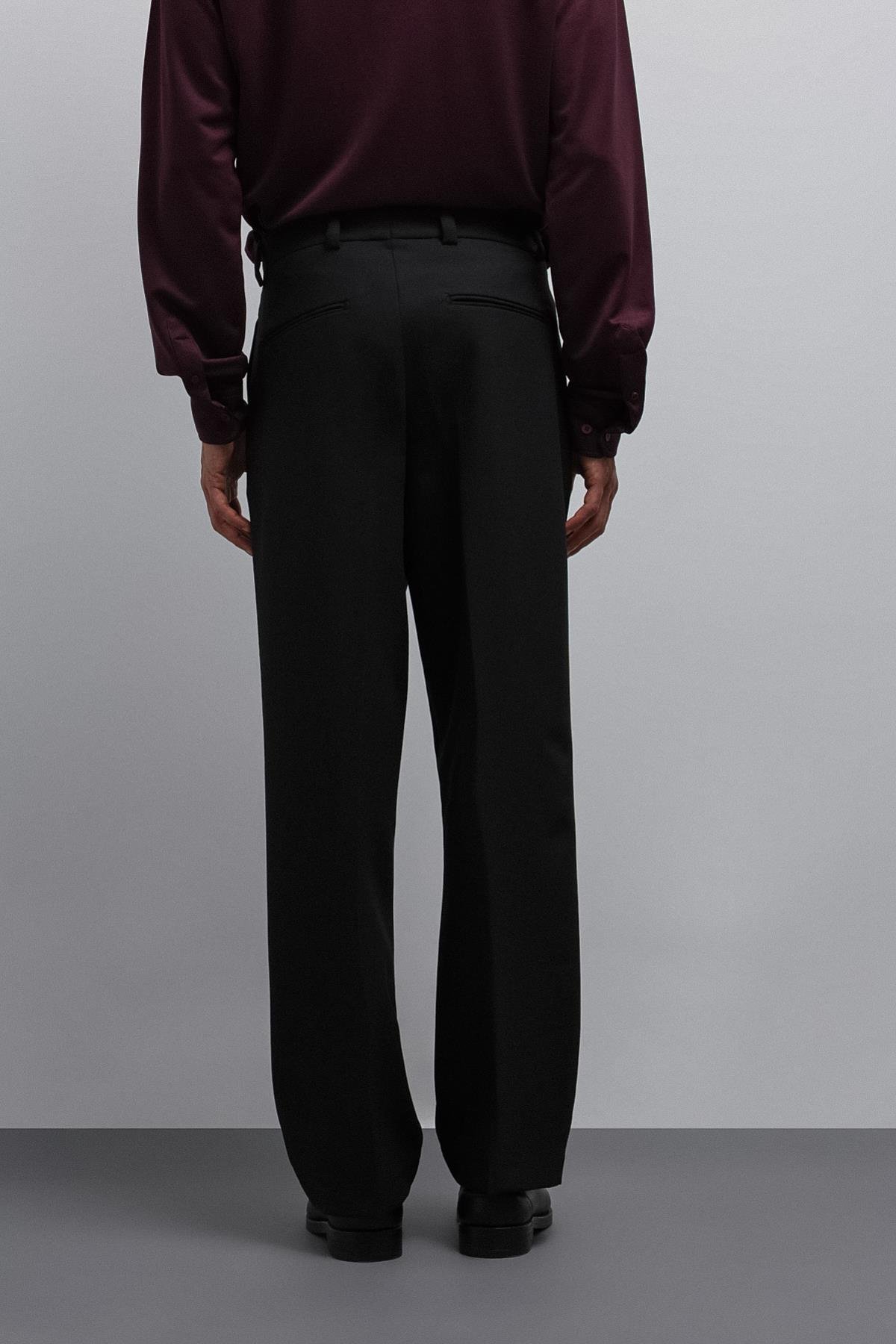 Antioch Siyah Relax Fit Baggy Pilili Erkek Pantolon