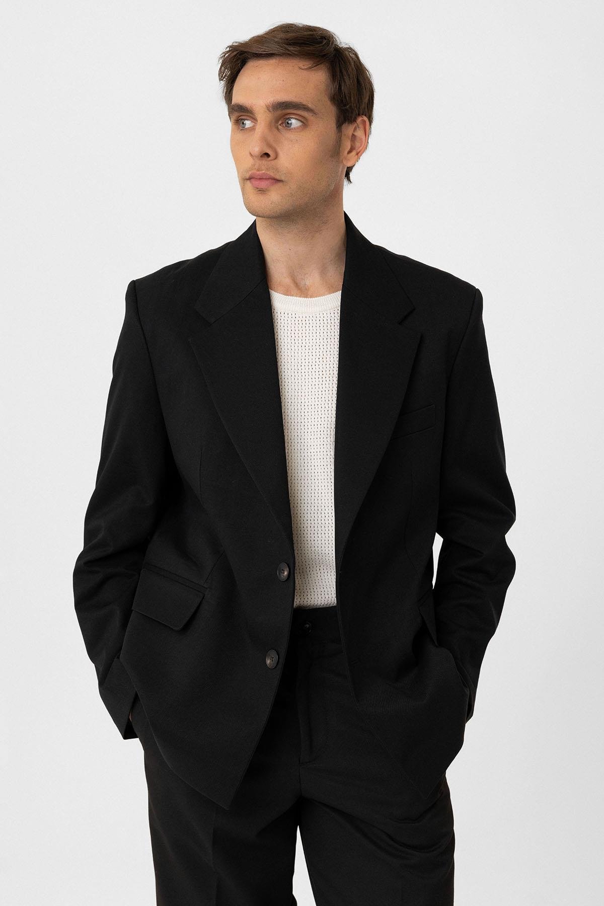 Antioch Siyah Relax Fit Erkek Blazer Ceket