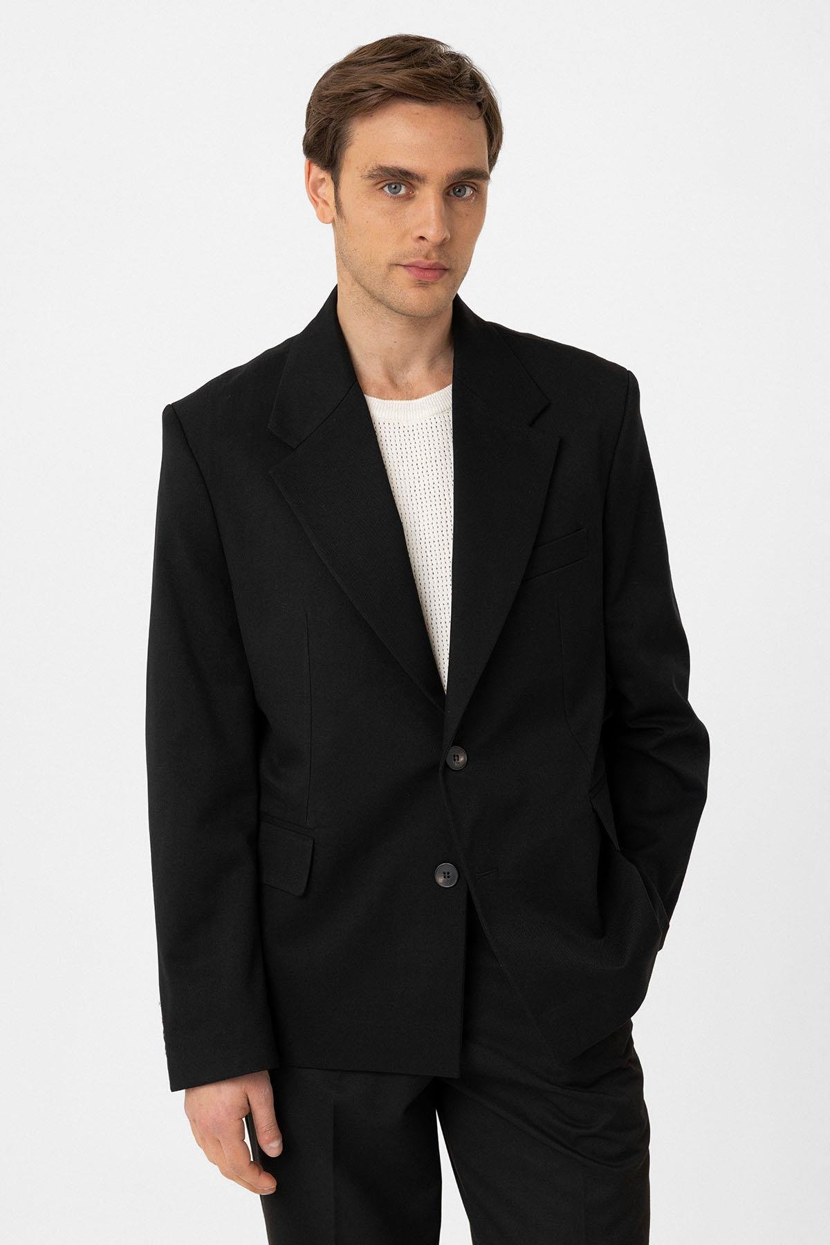 Antioch Siyah Relax Fit Erkek Blazer Ceket