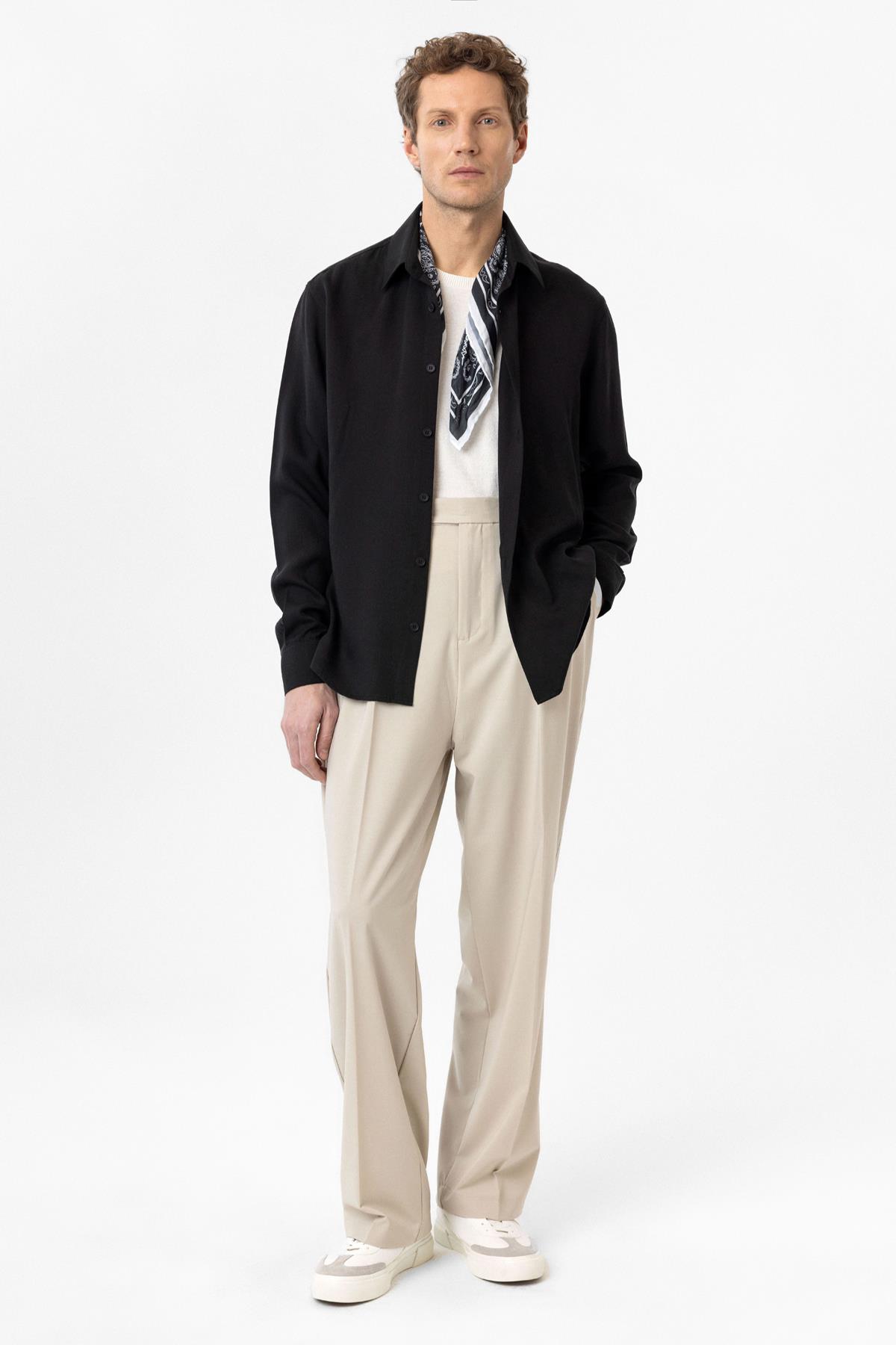 Antioch Siyah Relax Fit Modal Kumaş Erkek Gömlek