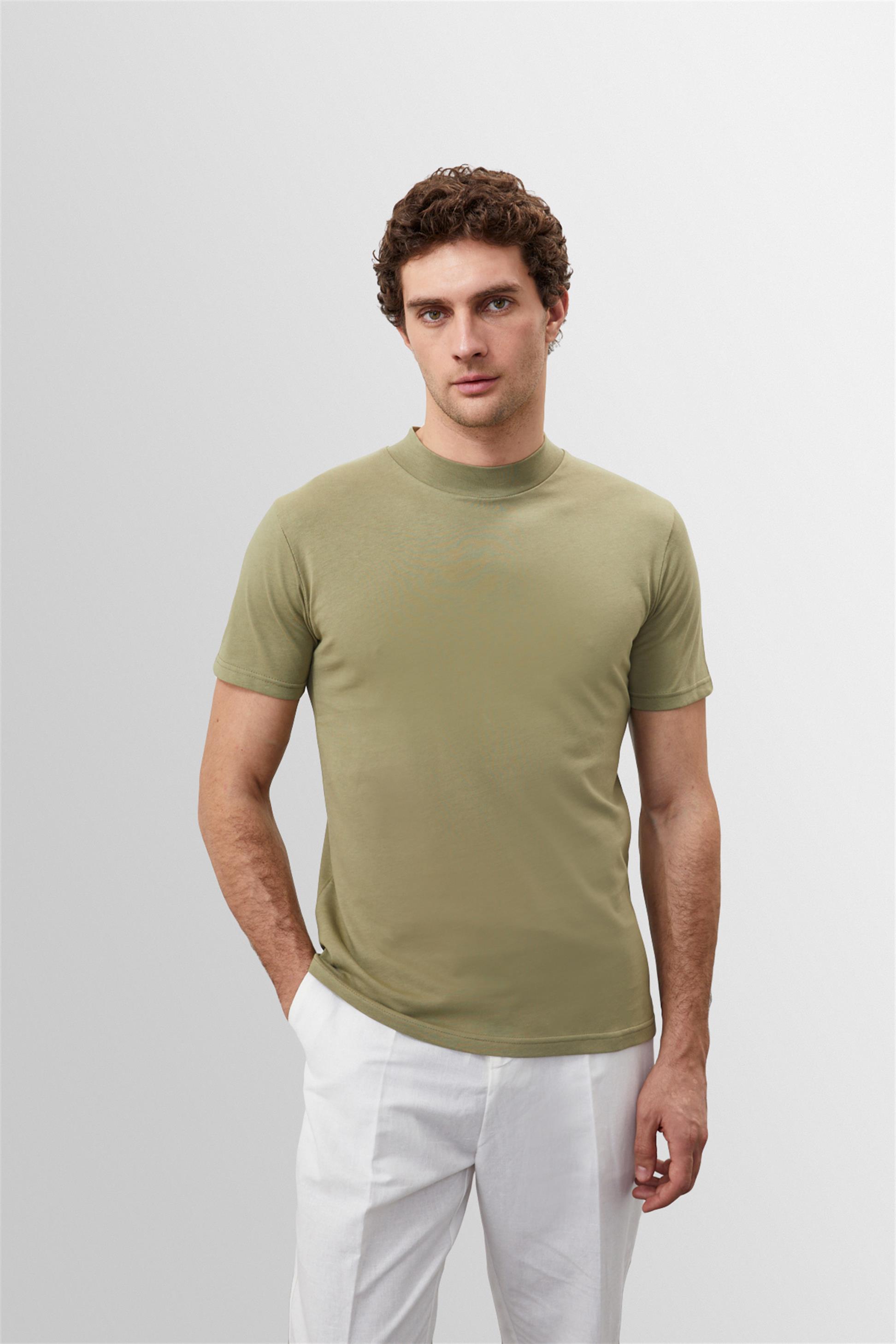 Antioch Açık Haki Slim Fit Basic T-Shirt