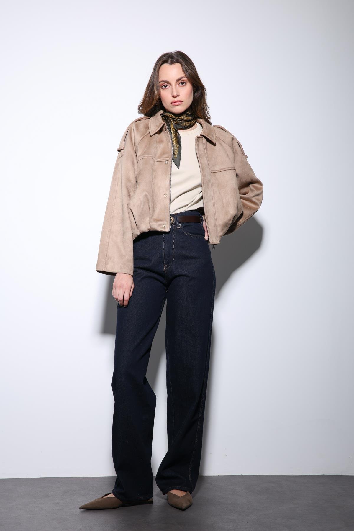 Antioch Taş Süet Görünümlü Bomber Kadın Mont