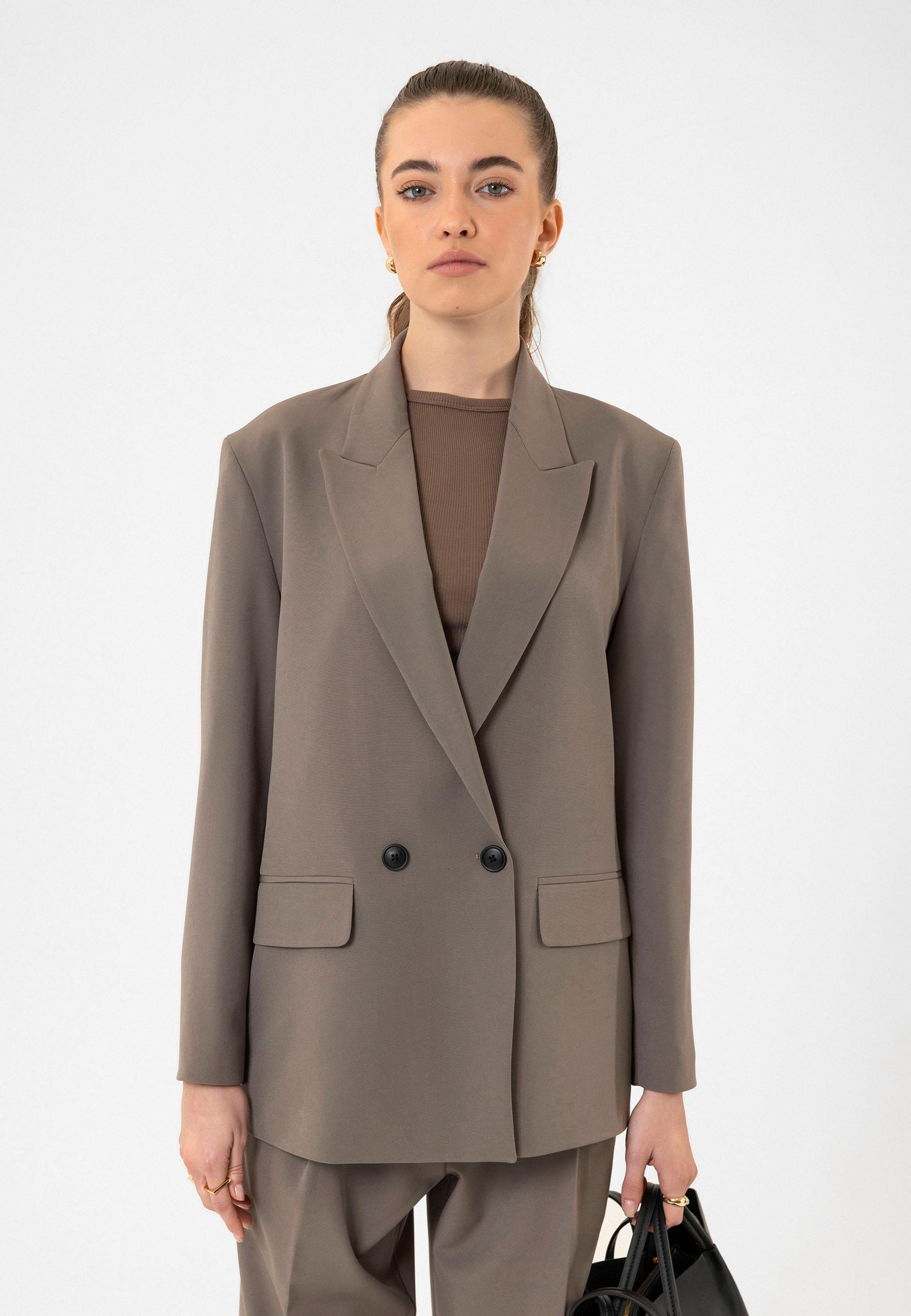 Antioch Vizon Kadın Kruvaze Kapama Oversize Blazer Ceket