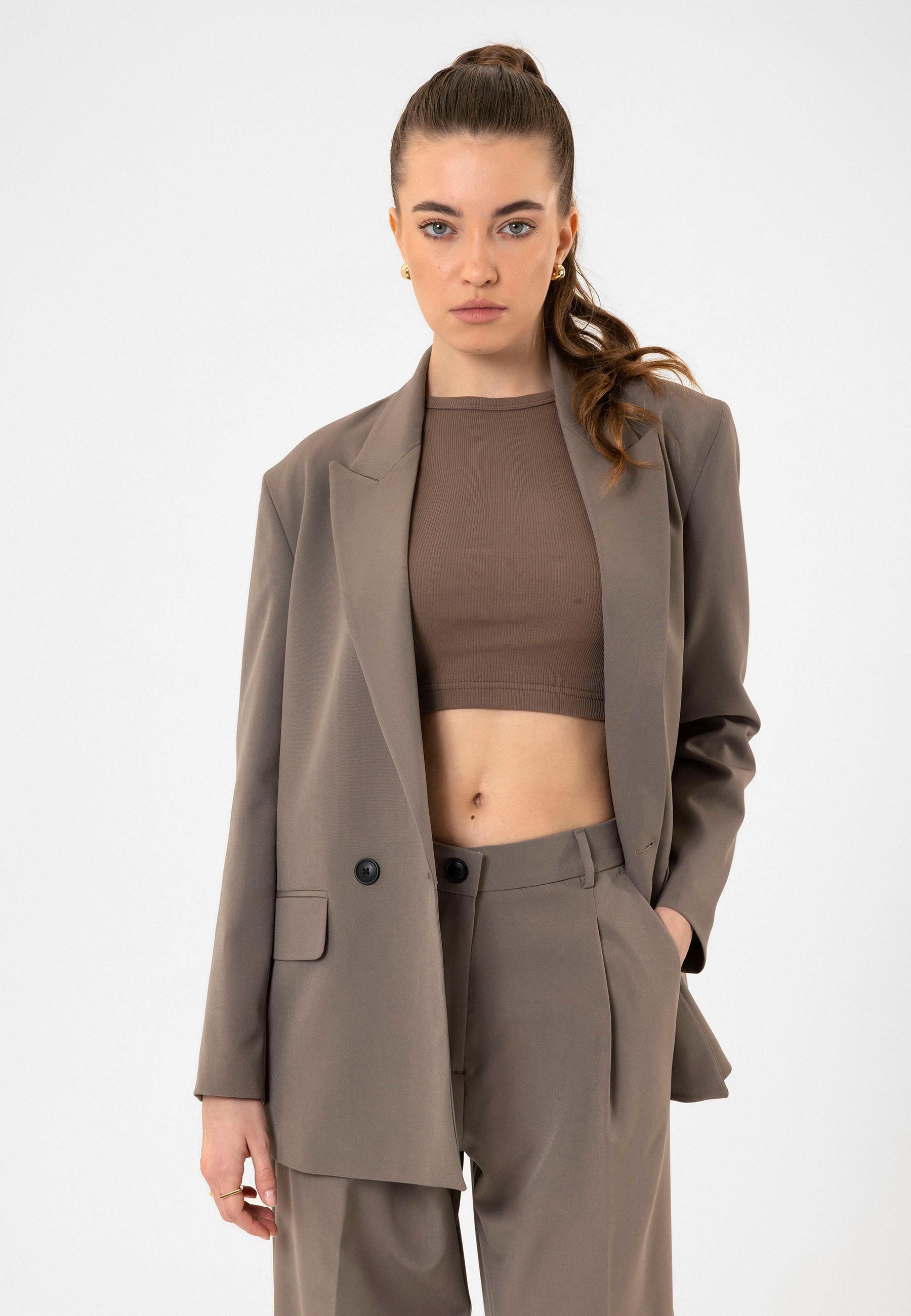 Antioch Vizon Kadın Kruvaze Kapama Oversize Blazer Ceket