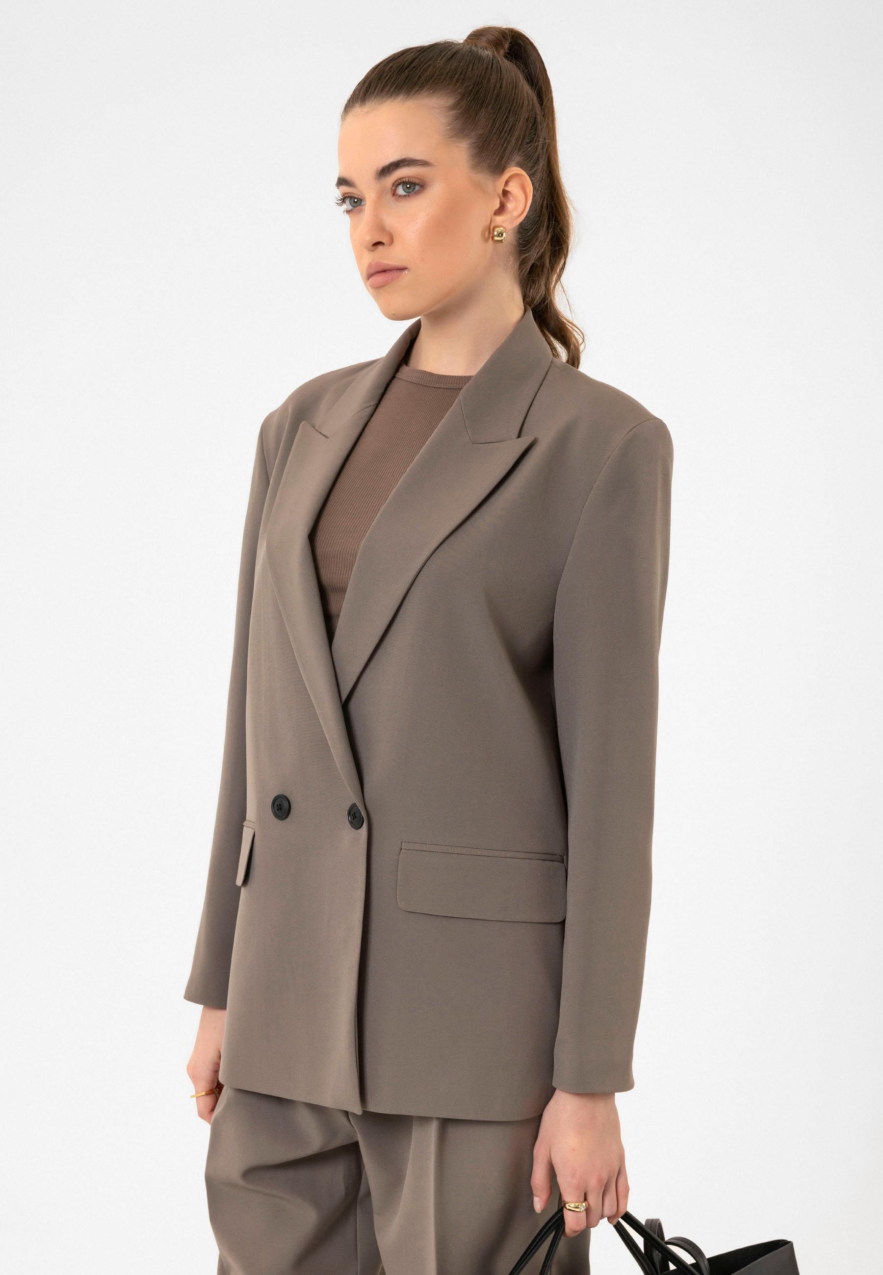 Antioch Vizon Kadın Kruvaze Kapama Oversize Blazer Ceket