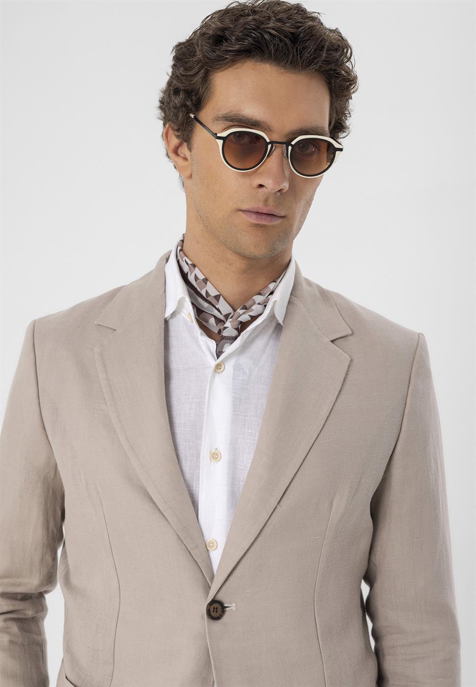 Antioch Bej %100 Keten Erkek Blazer Ceket