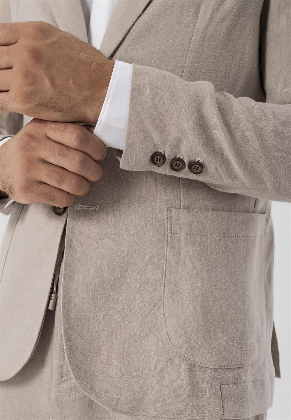 Antioch Bej %100 Keten Erkek Blazer Ceket