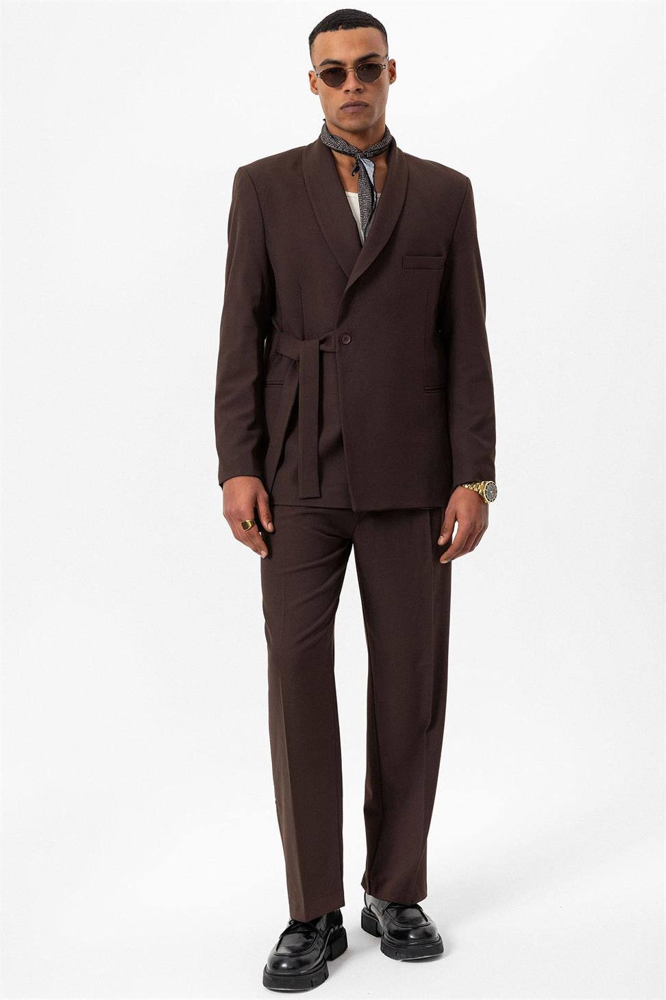 مزدوجة الصدر إغلاق مربوط سترة الرجال السترة