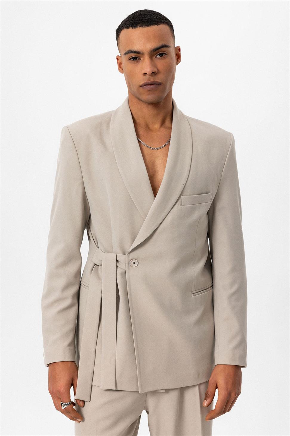 مزدوجة الصدر إغلاق مربوط سترة الرجال السترة