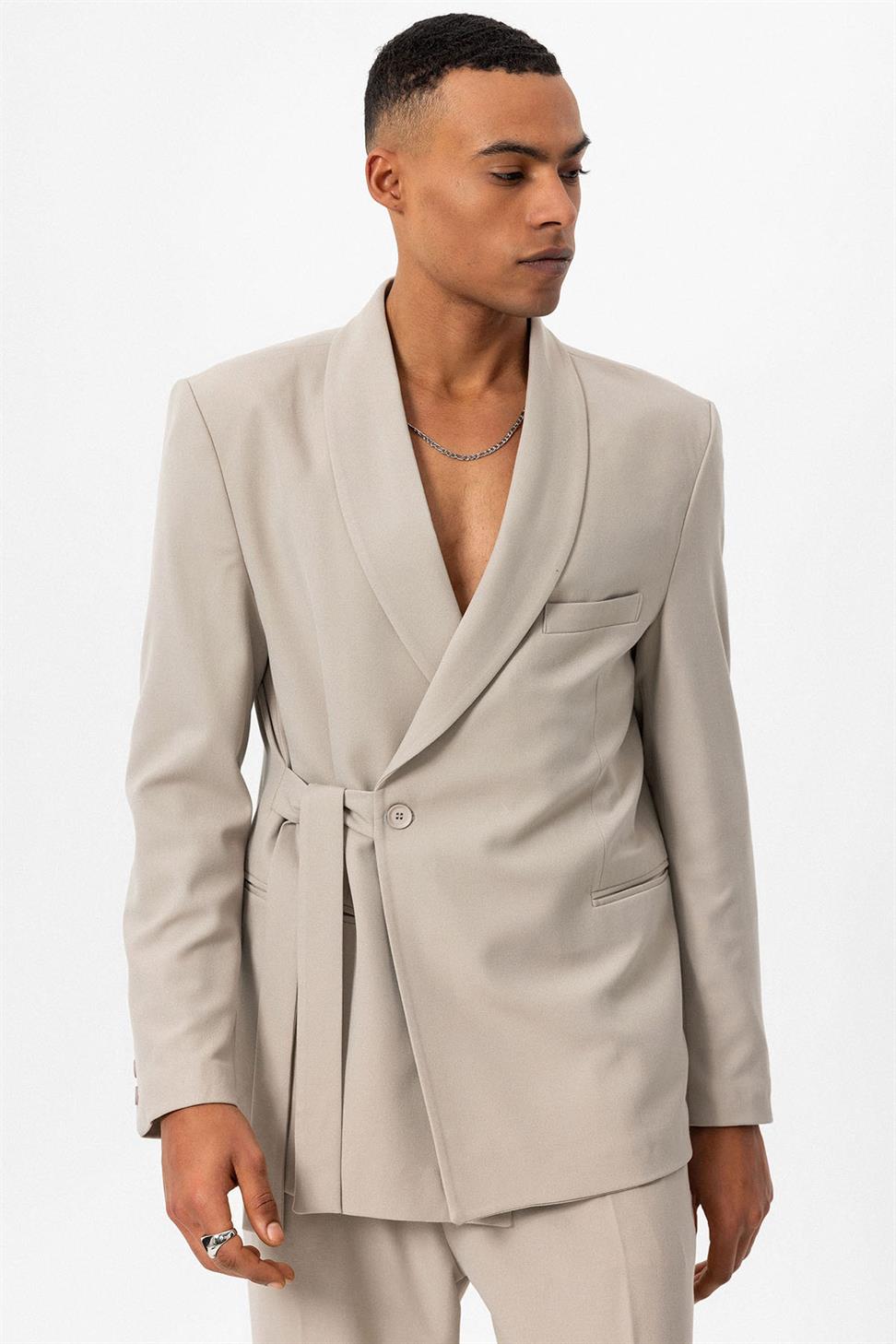 مزدوجة الصدر إغلاق مربوط سترة الرجال السترة