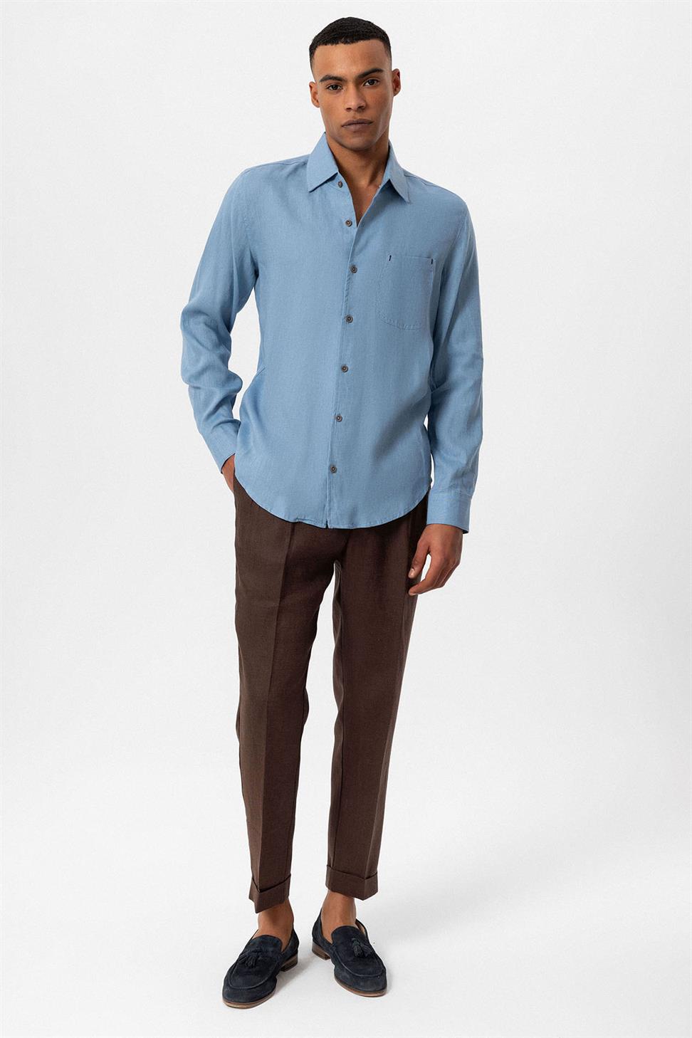 قميص رجالي بأكمام طويلة من الكتان بنسبة 100%