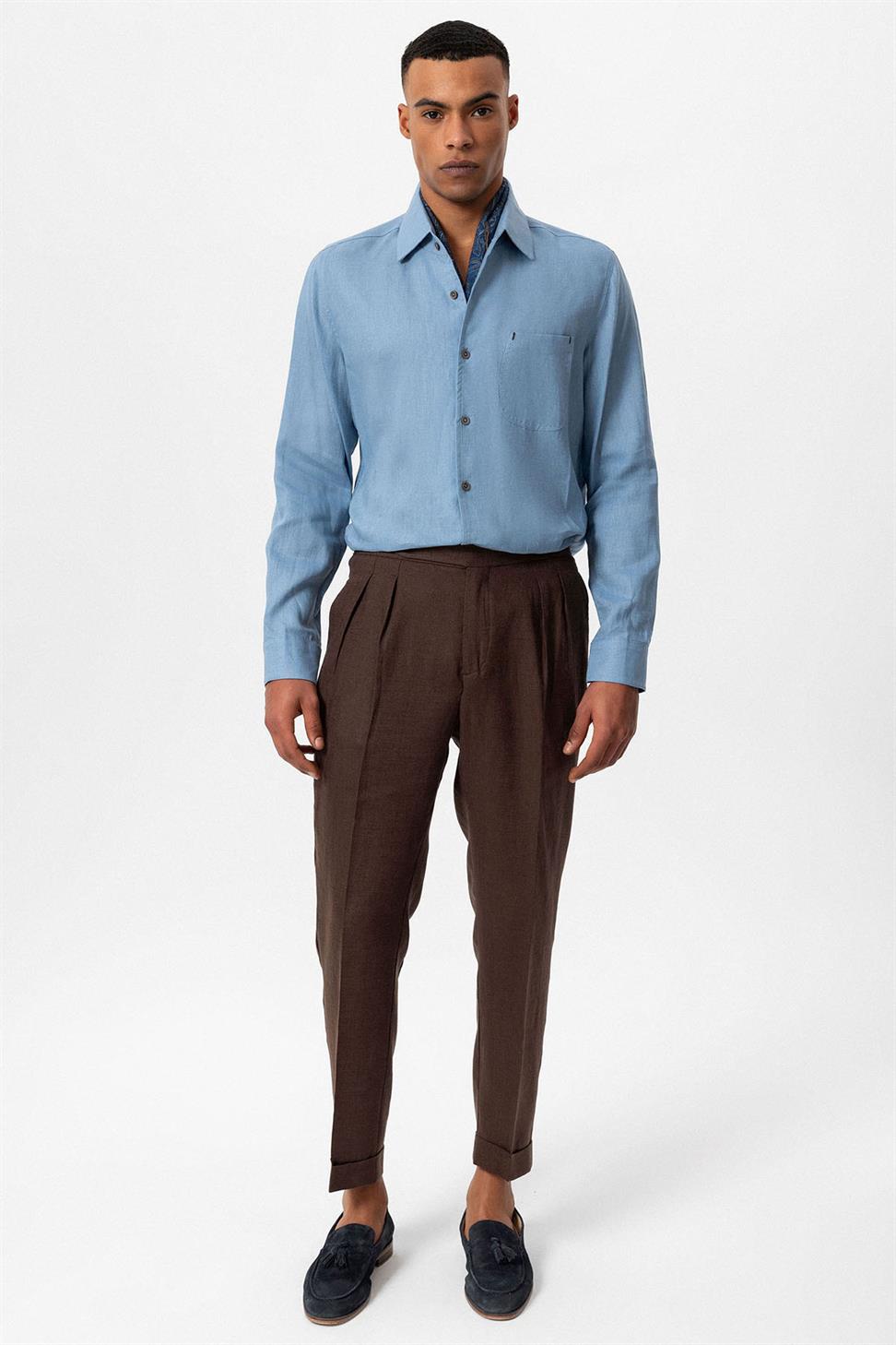 قميص رجالي بأكمام طويلة من الكتان بنسبة 100%