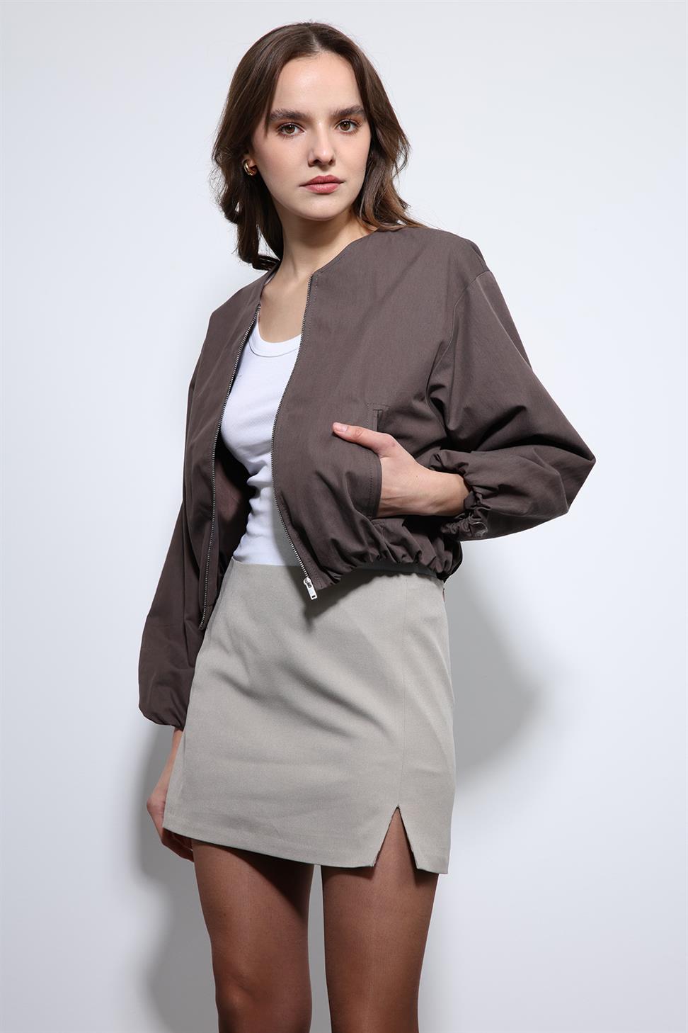 Antioch Acı Kahve Crop Kadın Bomber Mont