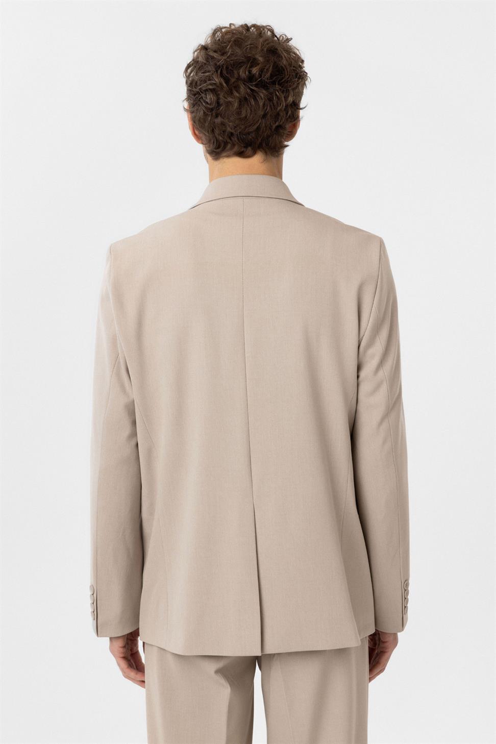 Antioch Açık Bej Kruvaze Kapama Fleto Cepli Erkek Blazer Ceket