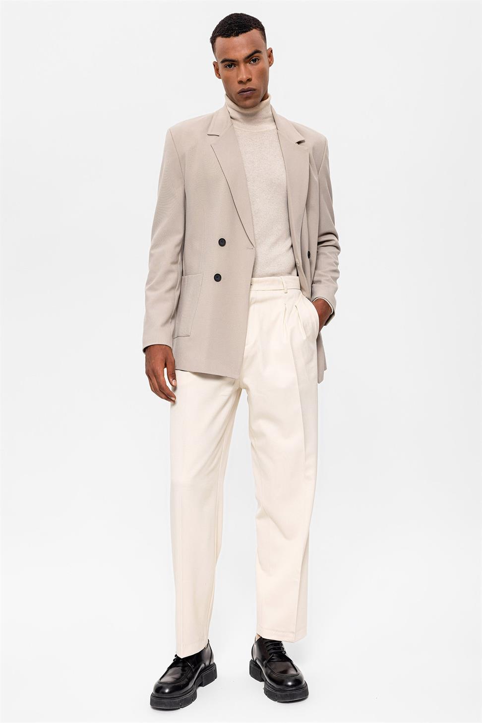 Antioch Açık Bej Torba Cepli Kruvaze Erkek Blazer Ceket