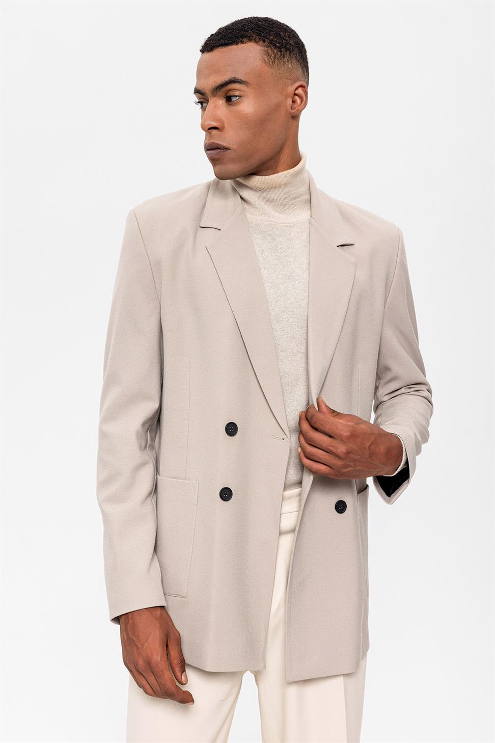 Antioch Açık Bej Torba Cepli Kruvaze Erkek Blazer Ceket