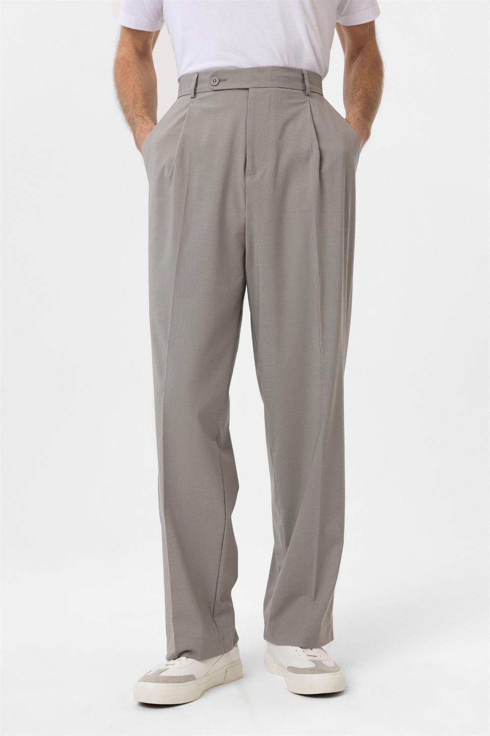 Antioch Açık Gri Baggy Yüksek Bel Erkek Kumaş Pantolon