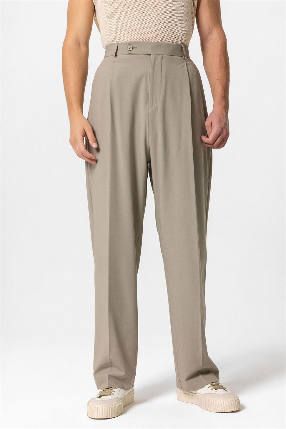 بنطلون قماشي فضفاض عالي الخصر للرجال