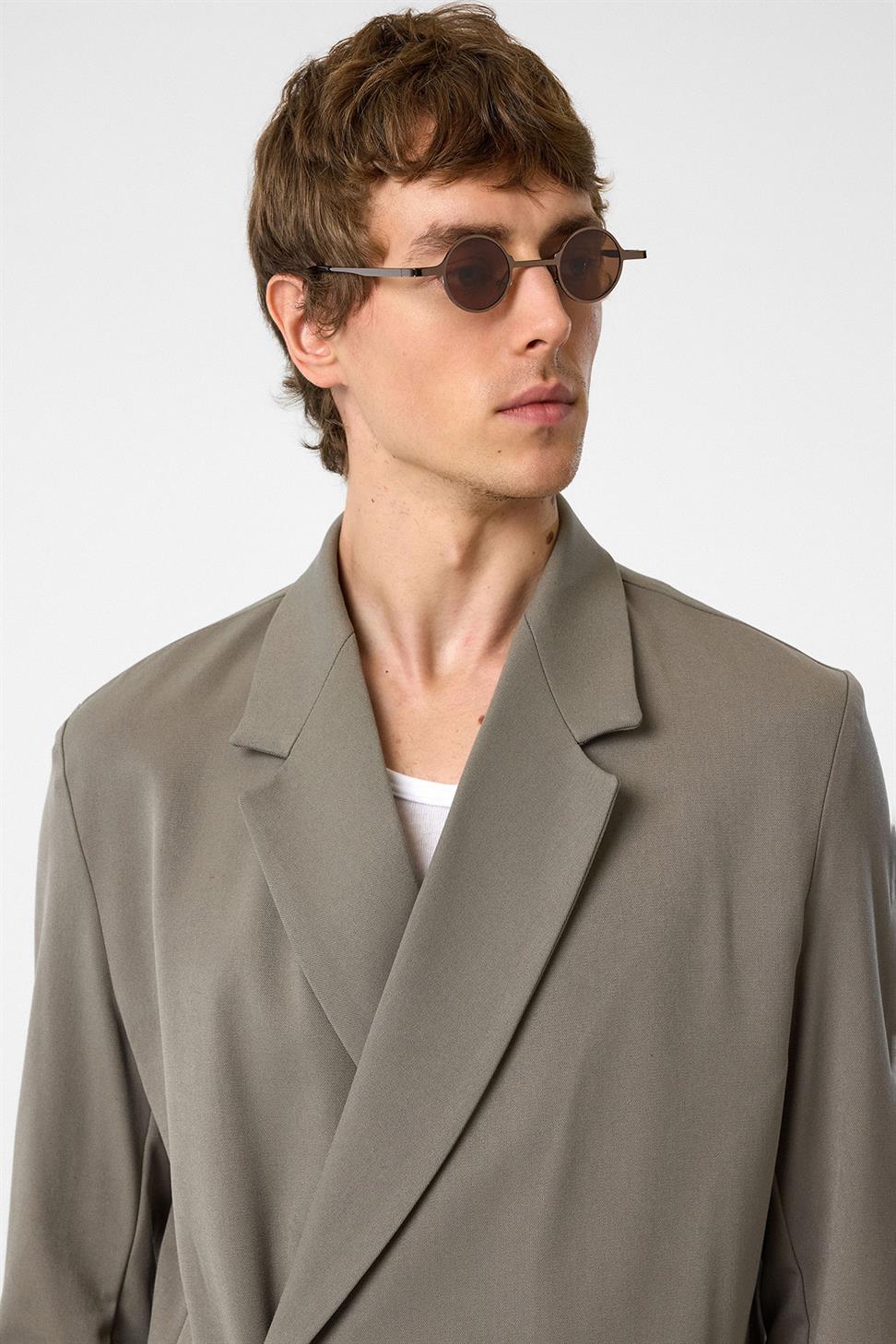 Antioch Açık Haki Kruvaze Kapama Gizli Cep Erkek Blazer Ceket