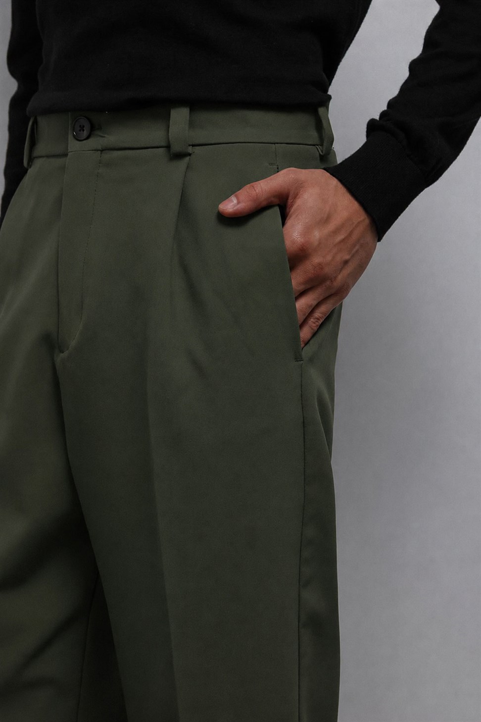 Antioch Açık Haki Relax Fit Baggy Pilili Erkek Pantolon