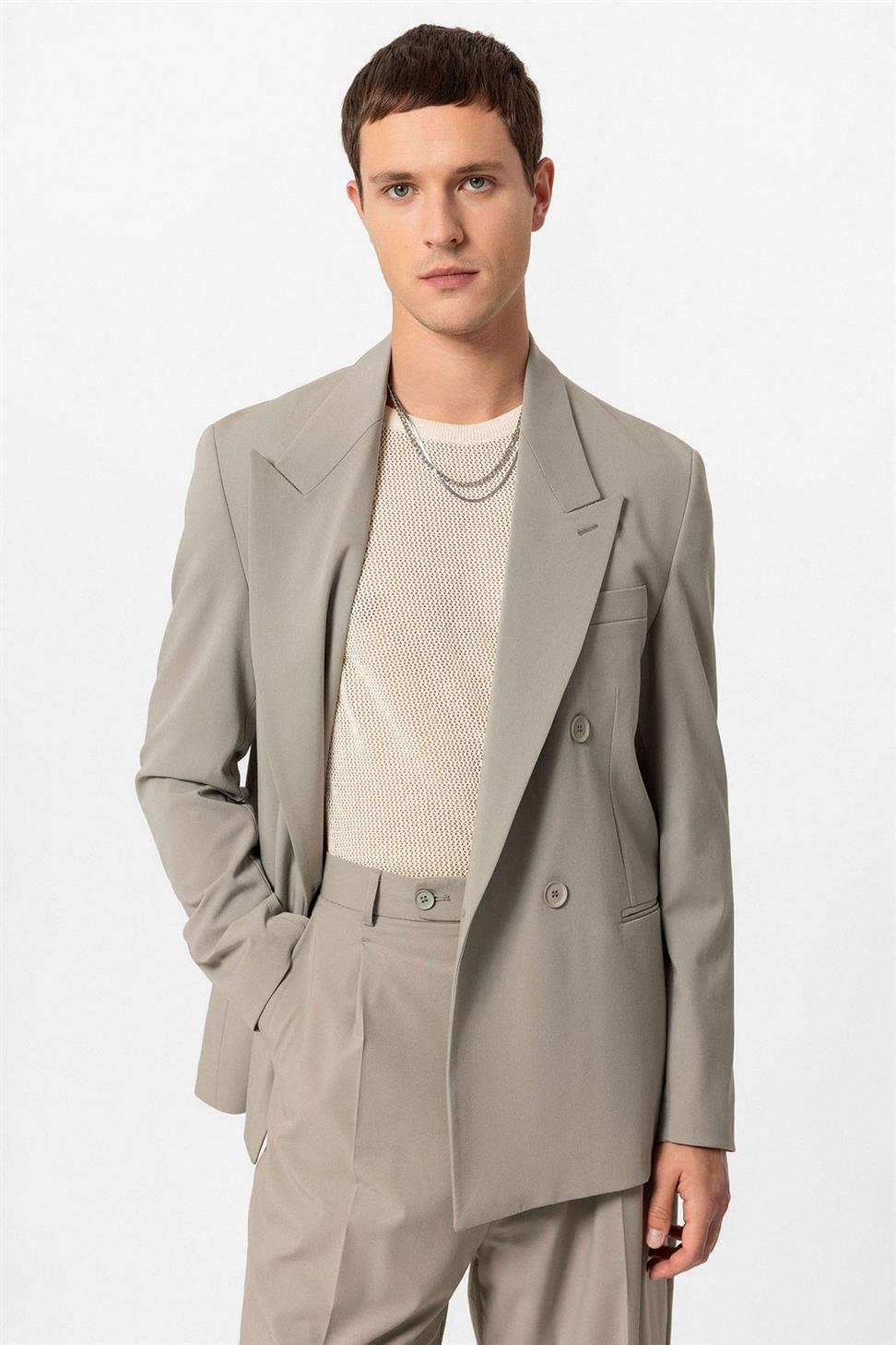 Antioch Açık Haki Tek Düğme Kruvaze Erkek Blazer Ceket