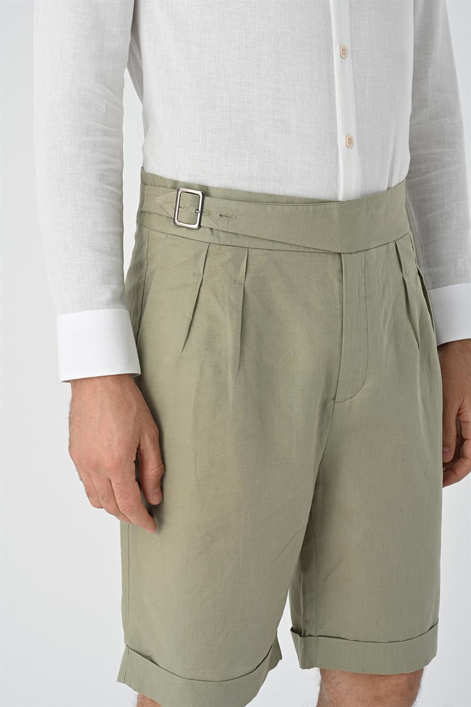 Antioch Açık Haki Toka Detaylı Pileli Erkek Şort