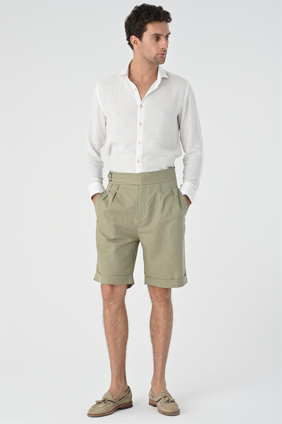Antioch Açık Haki Toka Detaylı Pileli Erkek Şort