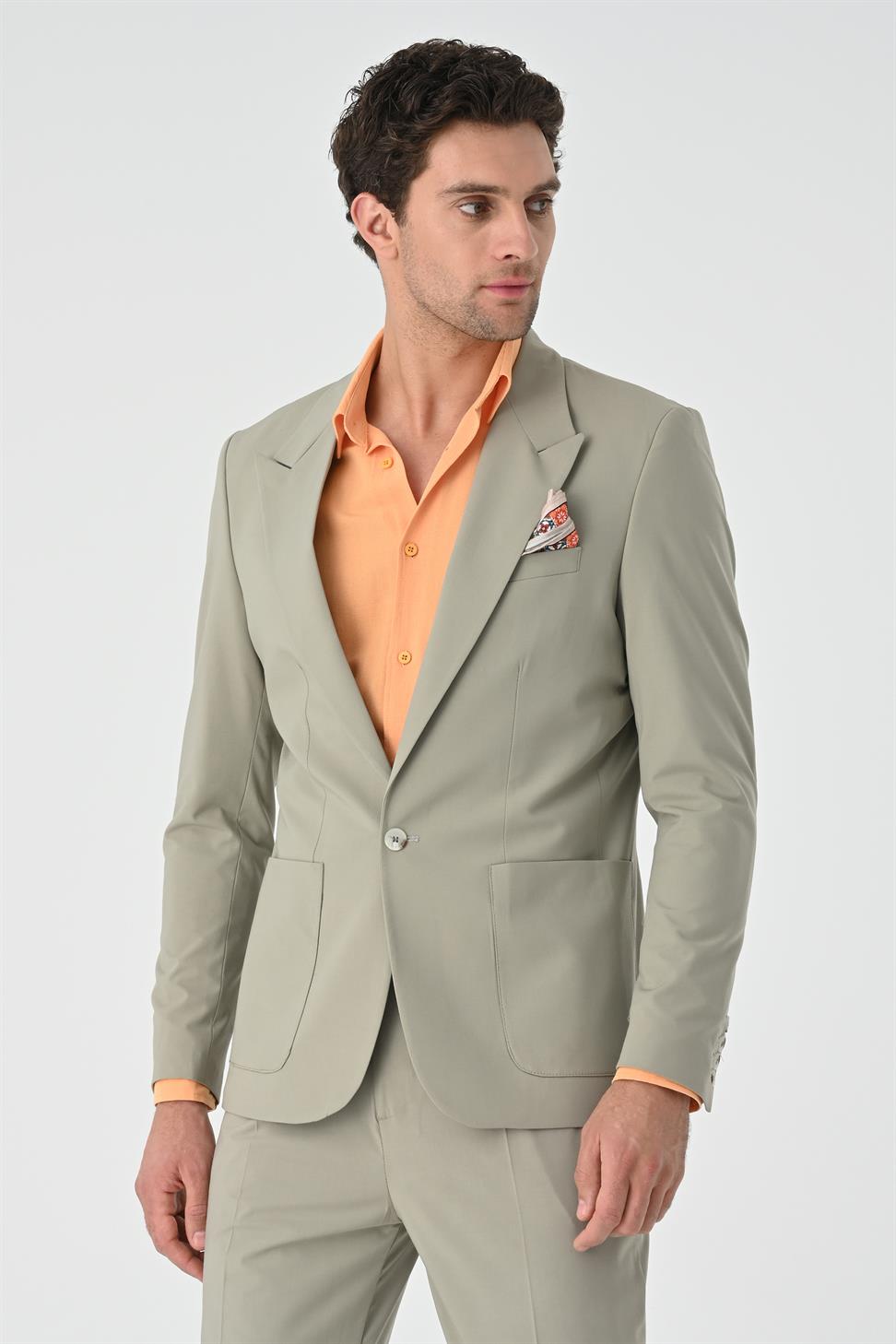 Antioch Açık Haki Torba Cepli Tek Düğme Erkek Ceket