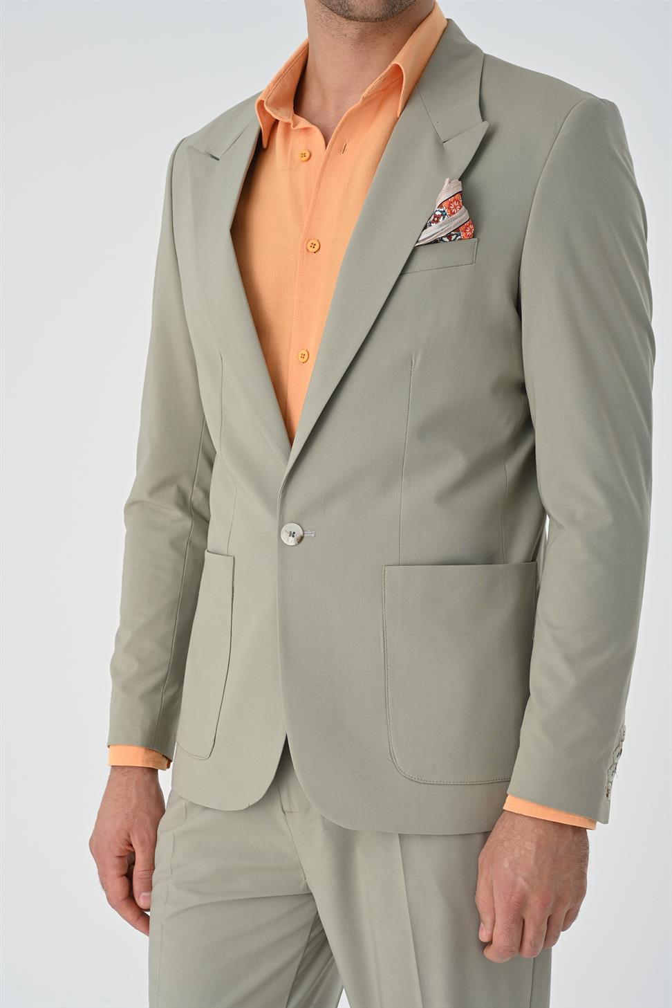 Antioch Açık Haki Torba Cepli Tek Düğme Erkek Ceket