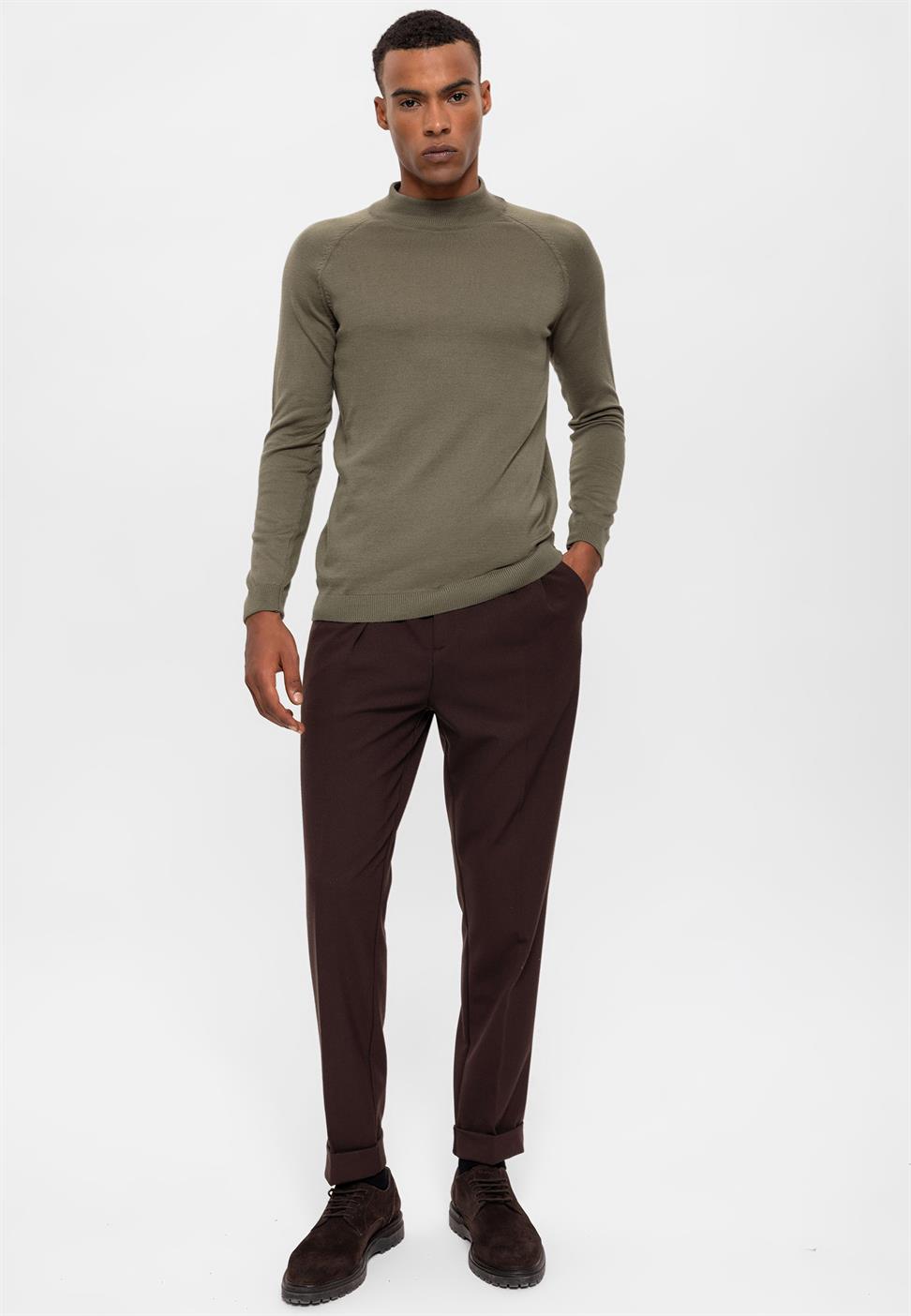 Antioch Açık Haki Yarım Boğazlı Erkek Triko