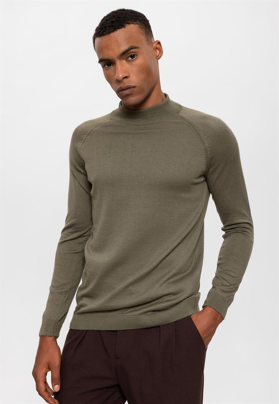 Antioch Açık Haki Yarım Boğazlı Erkek Triko