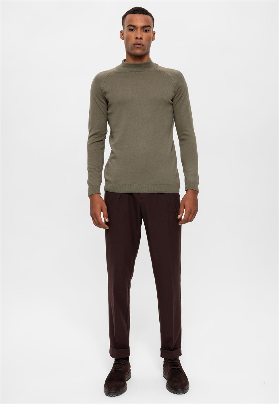 Antioch Açık Haki Yarım Boğazlı Erkek Triko