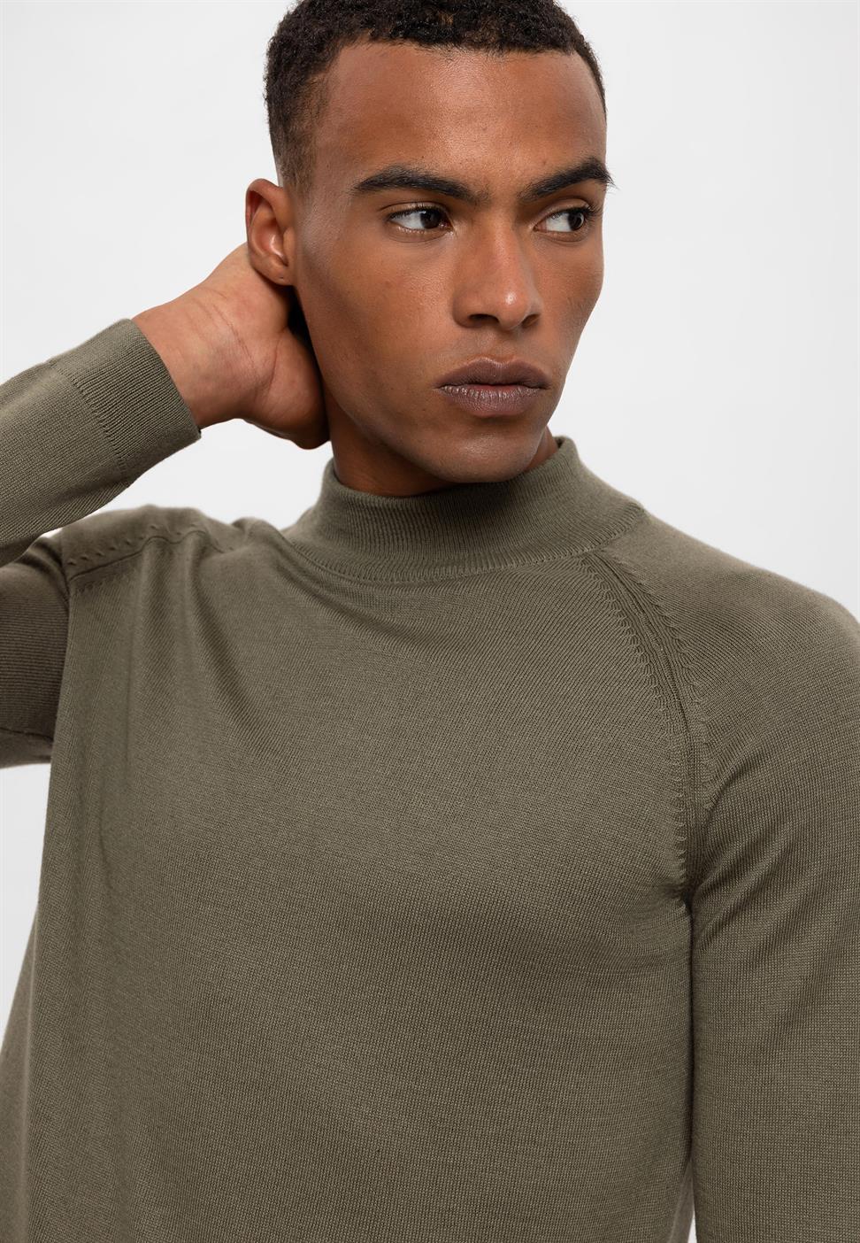 Antioch Açık Haki Yarım Boğazlı Erkek Triko