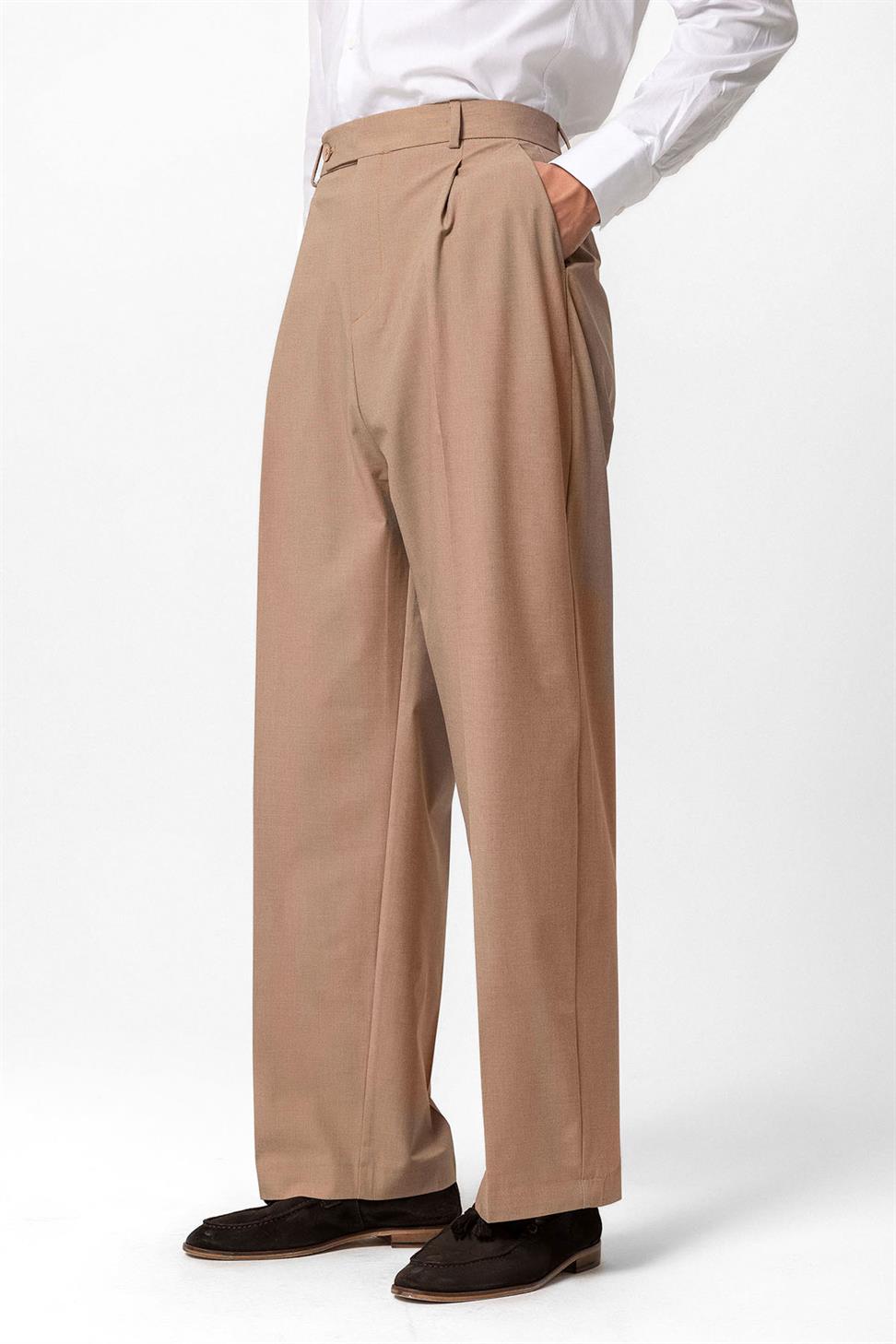 بنطلون قماشي فضفاض عالي الخصر للرجال