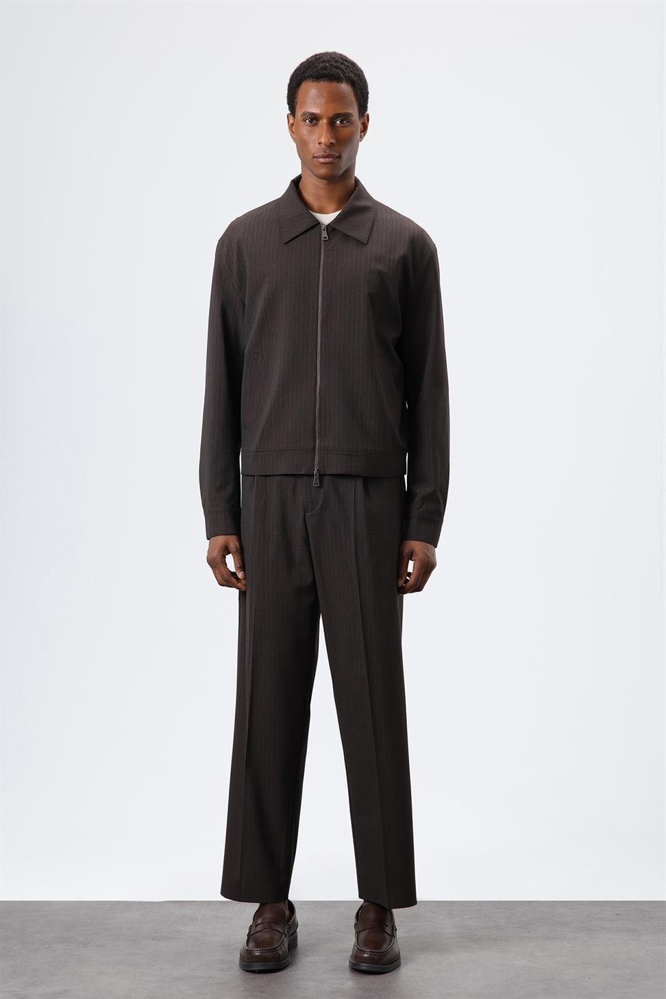 Antioch Açık Kahve Çizgili Mevsimlik Erkek Mont