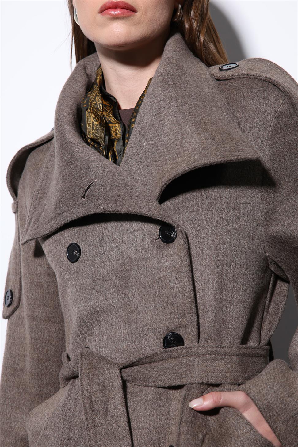 Antioch Açık Kahve Dik Yaka Kruvaze Kadın Kaban