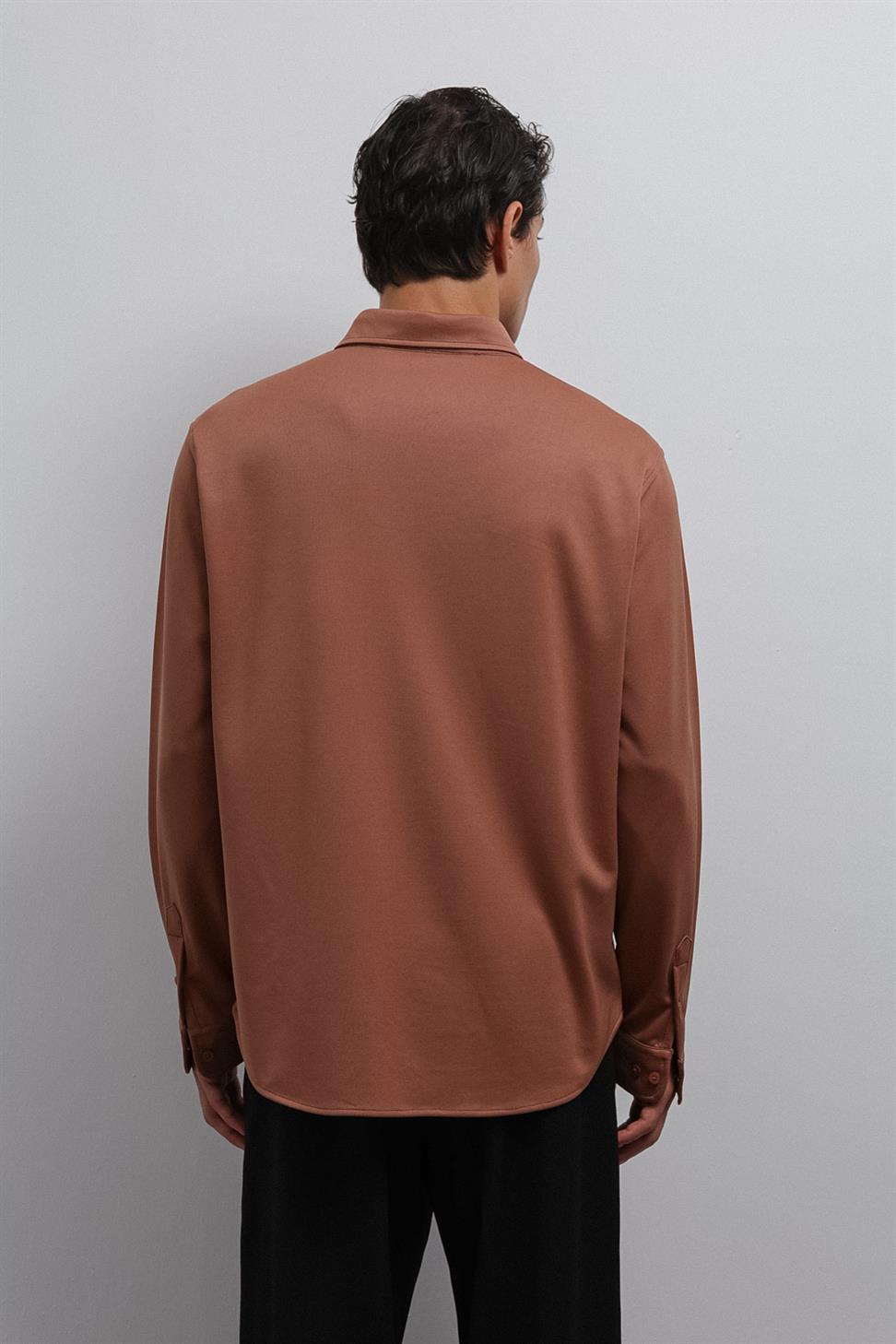 Antioch Açık Kahve Düğmeli Yaka Relax Fit Erkek Gömlek